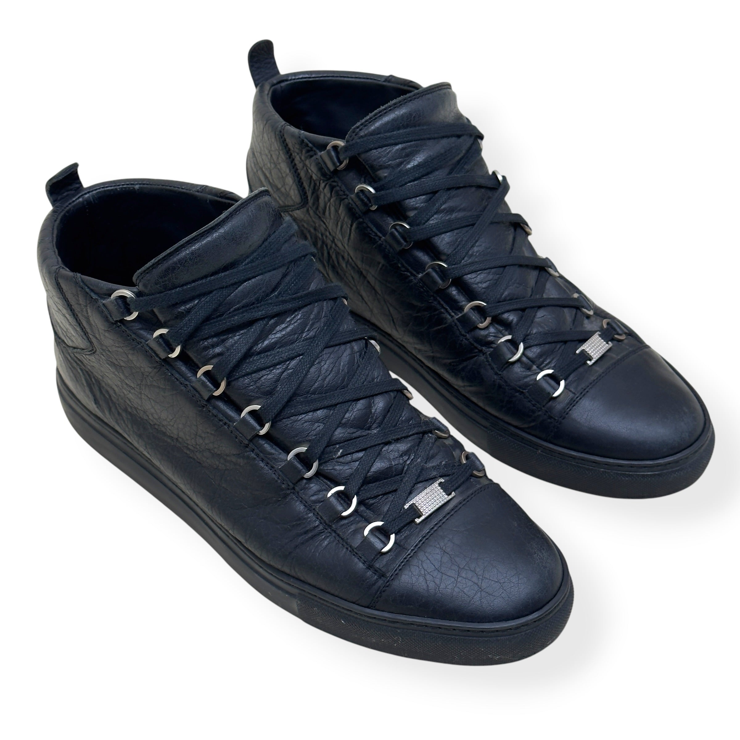BALENCIAGA ARENA LEATHER HIGH-TOP SNEAKER BLACK 45 / UK11