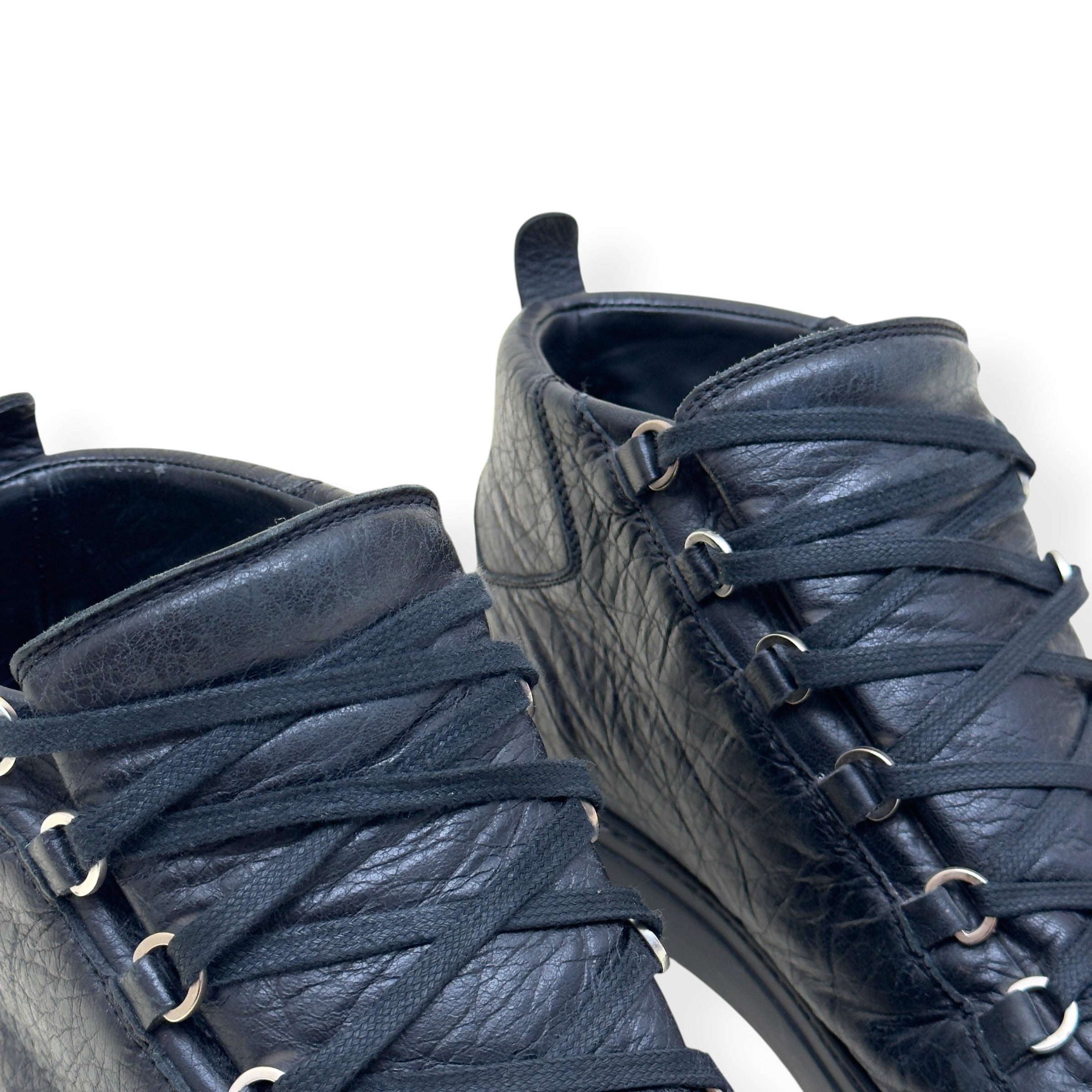 BALENCIAGA ARENA LEATHER HIGH-TOP SNEAKER BLACK 45 / UK11