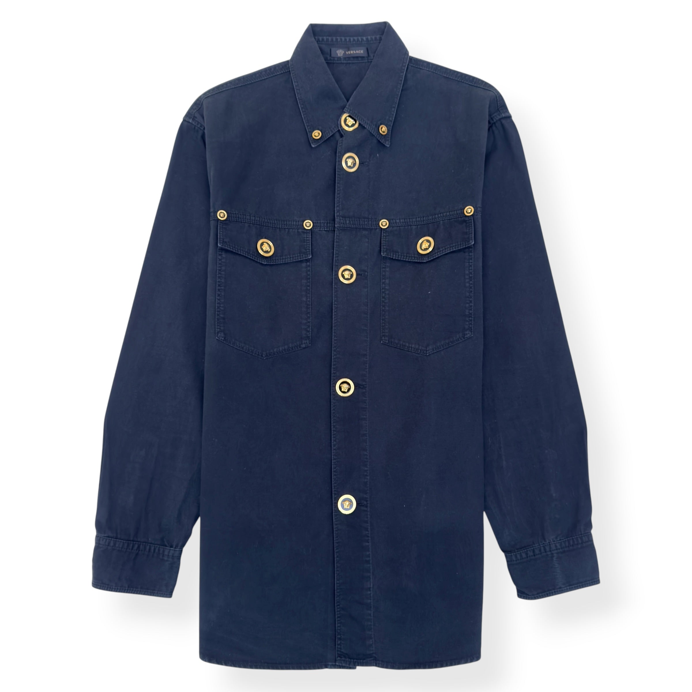 VERSACE MEDUSA BUTTON DENIM SHIRT BLACK 40 / M
