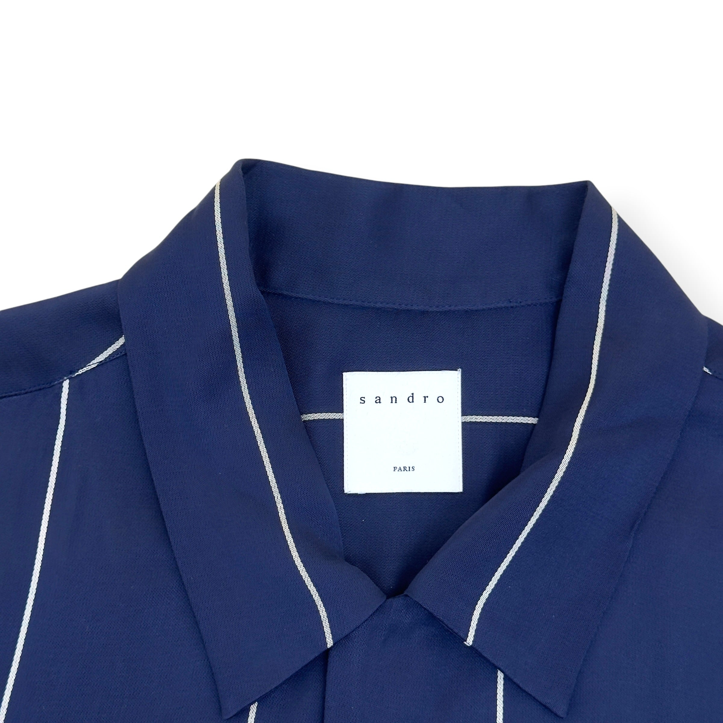 SANDRO PARIS STRIPED SHORT SLEEVE SHIRT NAVY L