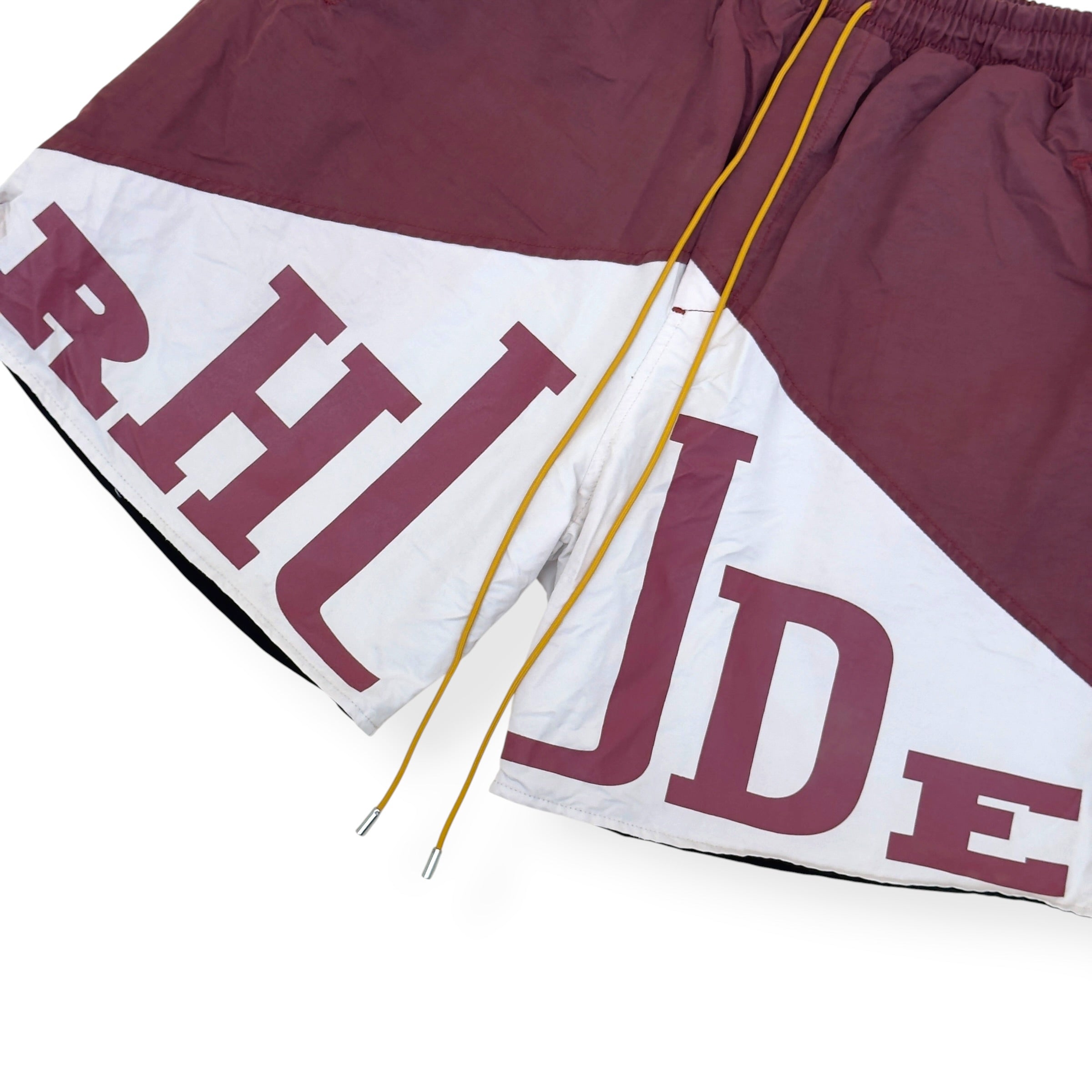 RHUDE PANEL LOGO SHORTS MAROON XL