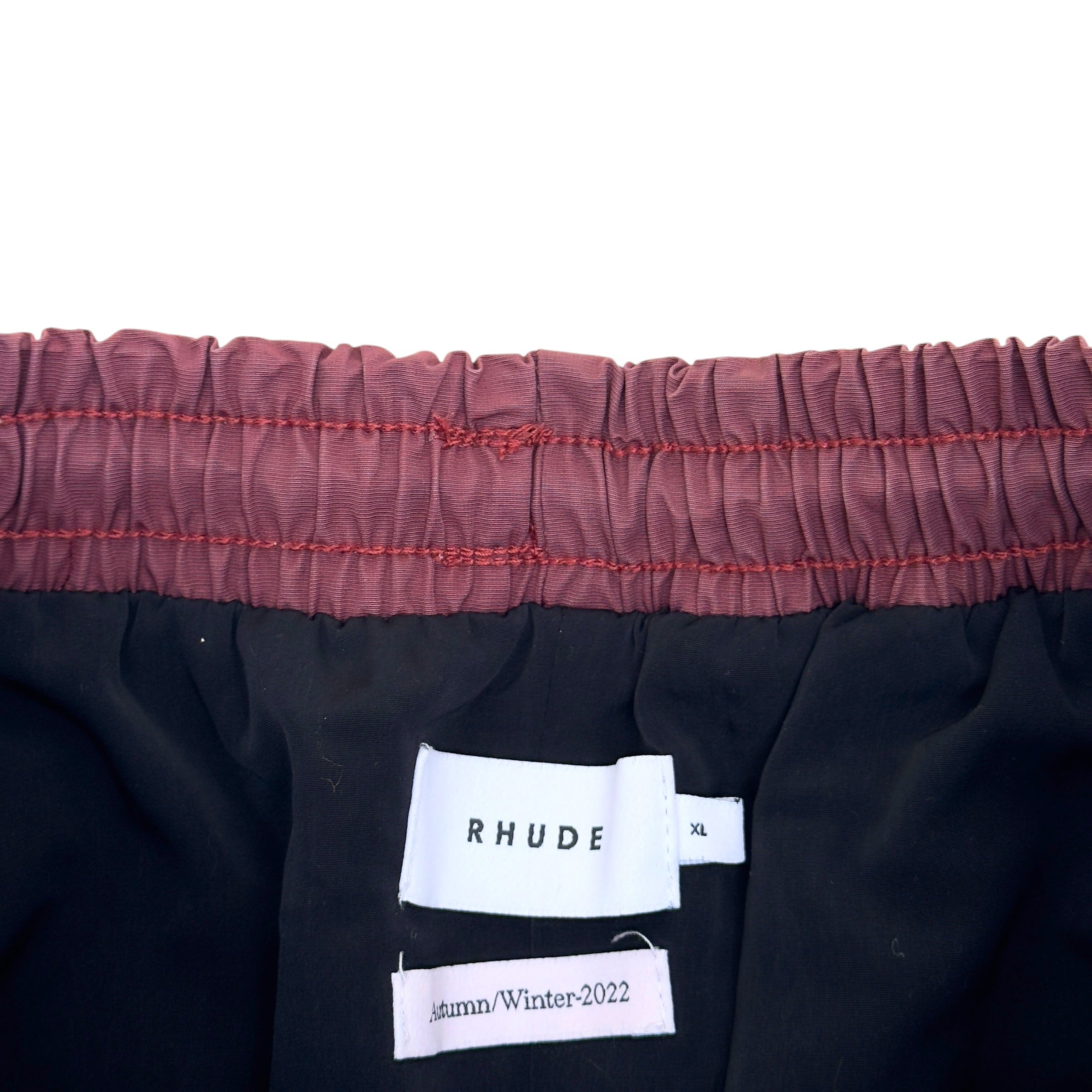 RHUDE PANEL LOGO SHORTS MAROON XL