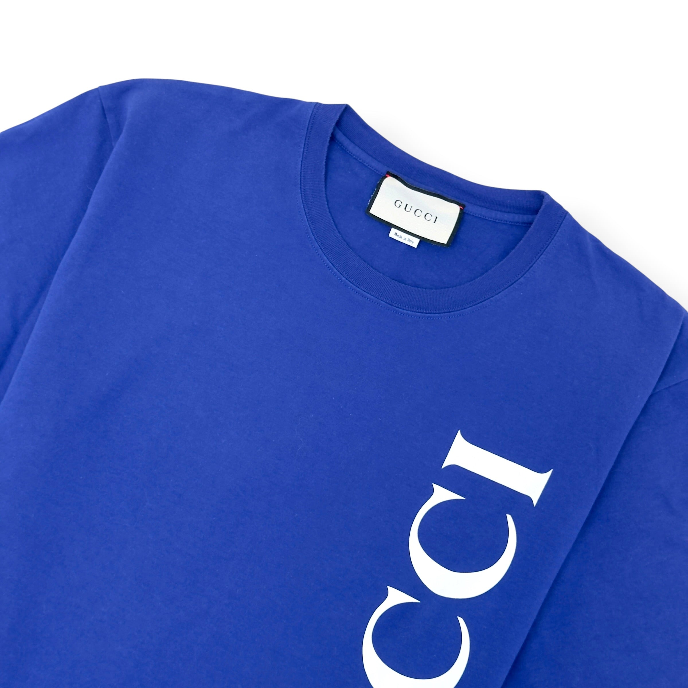 GUCCI SPELLOUT LOGO T-SHIRT BLUE XL