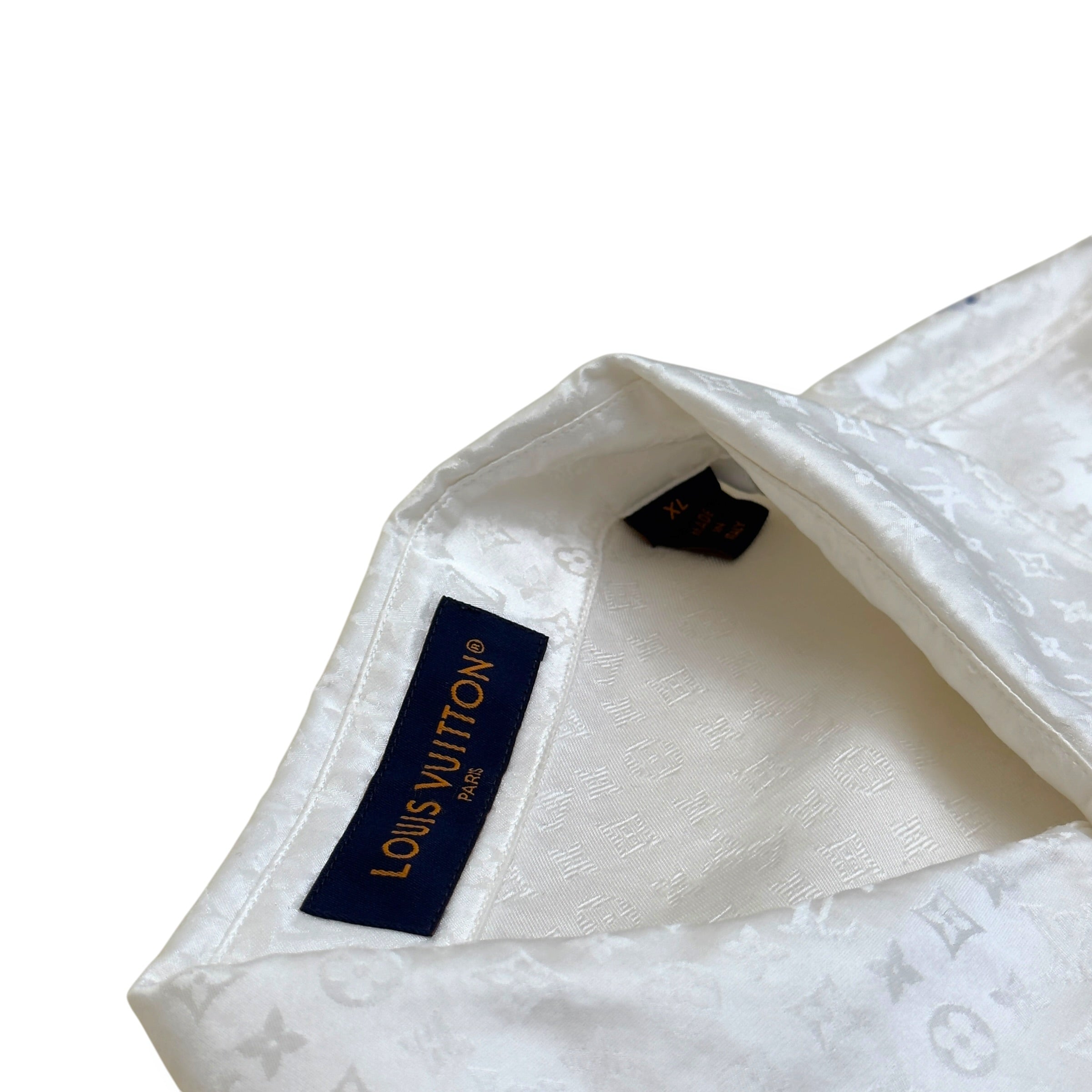 LOUIS VUITTON MINI MONOGRAM SILK EVENING SHIRT BLANC XL