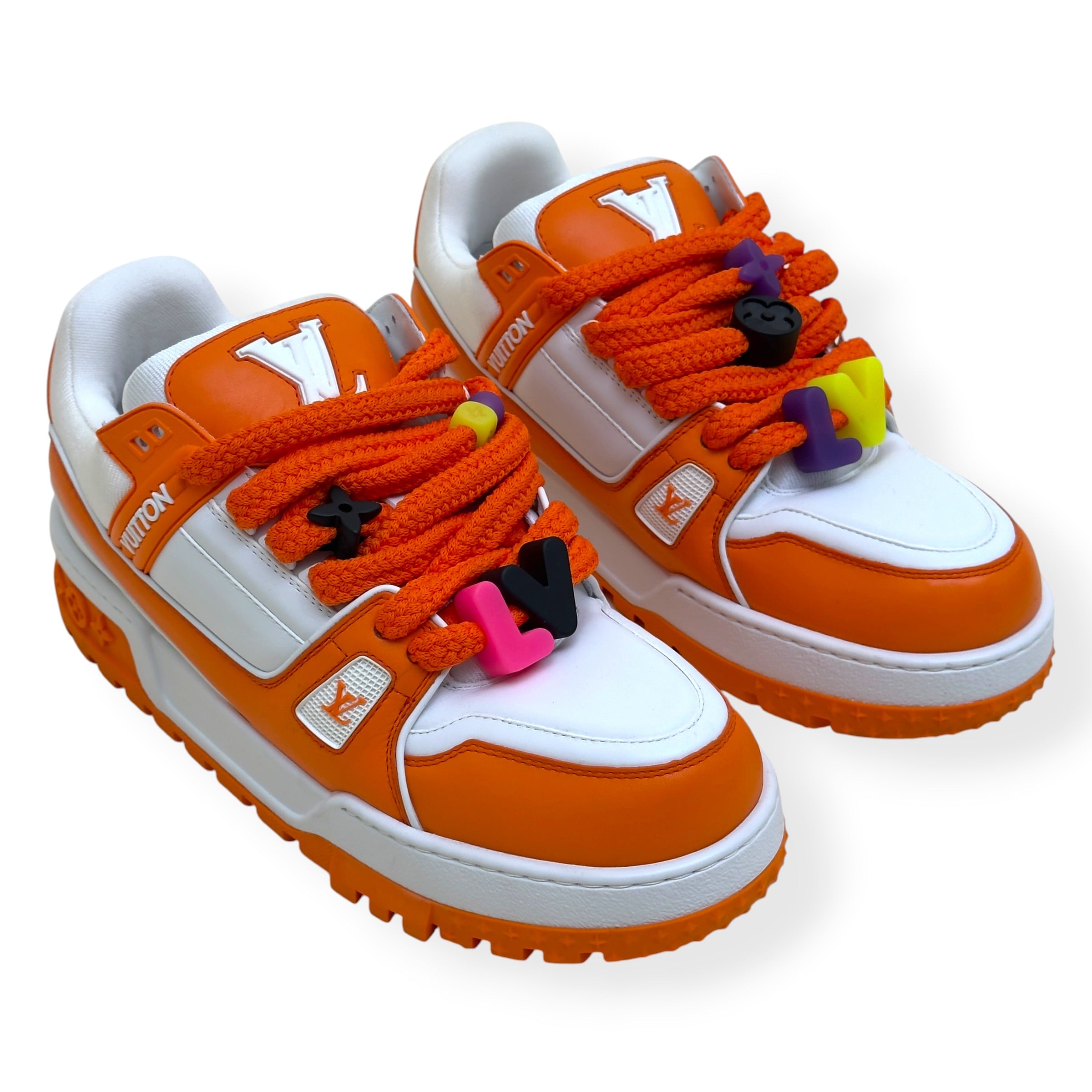 LOUIS VUITTON MAXI LV TRAINER SNEAKER ORANGE / WHITE UK9