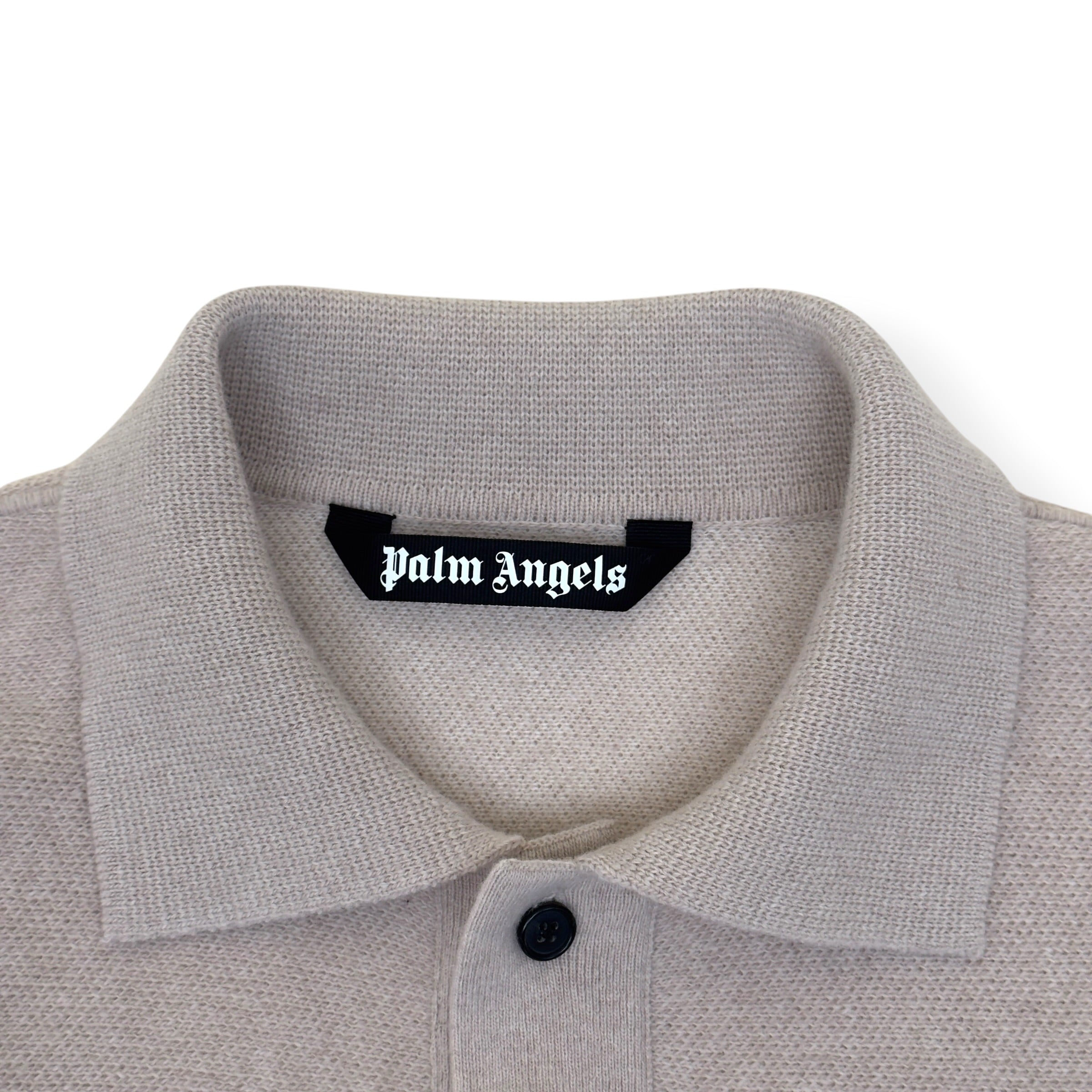 PALM ANGELS WOOL KNIT POLO SWEATER BEIGE / BURGUNDY L