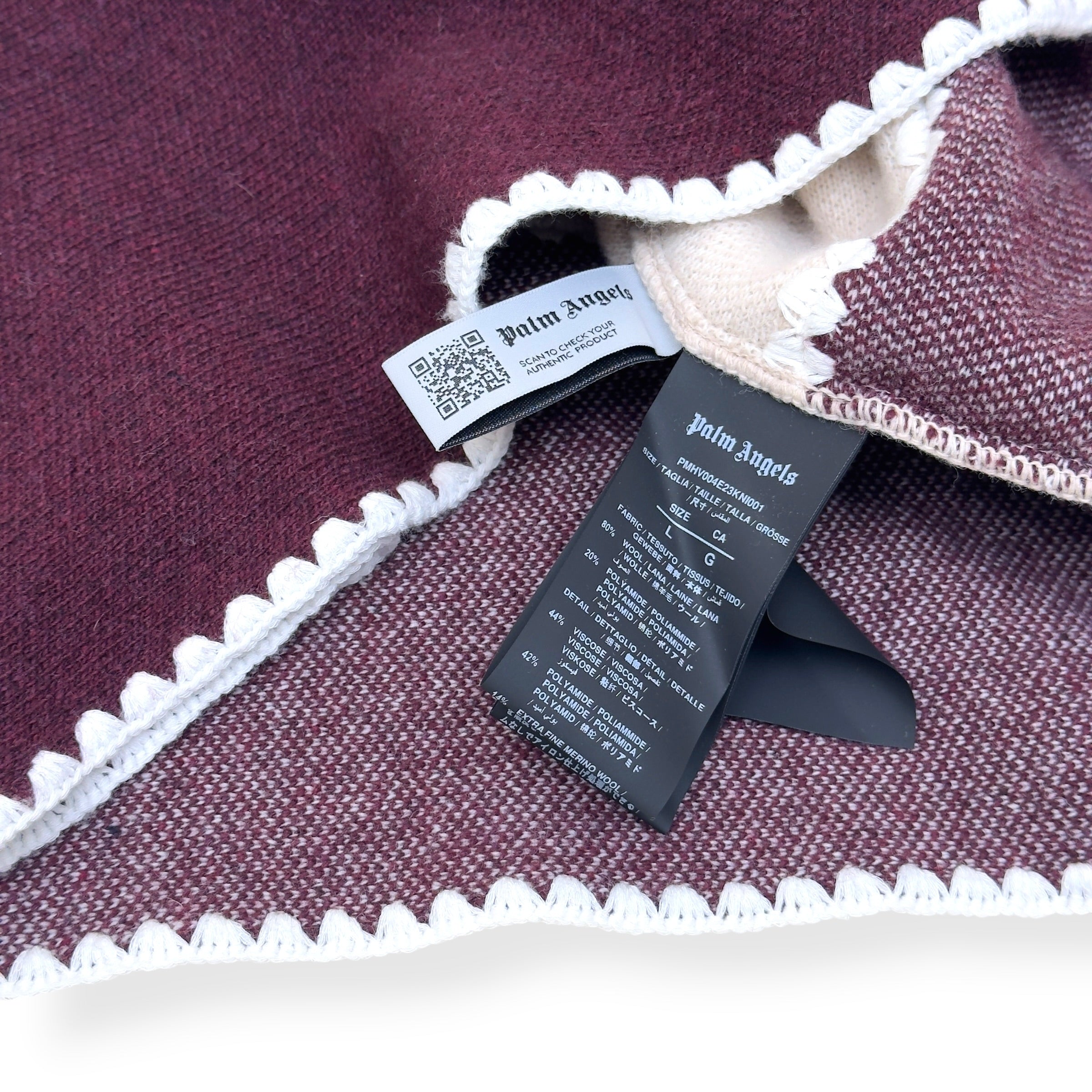 PALM ANGELS WOOL KNIT POLO SWEATER BEIGE / BURGUNDY L