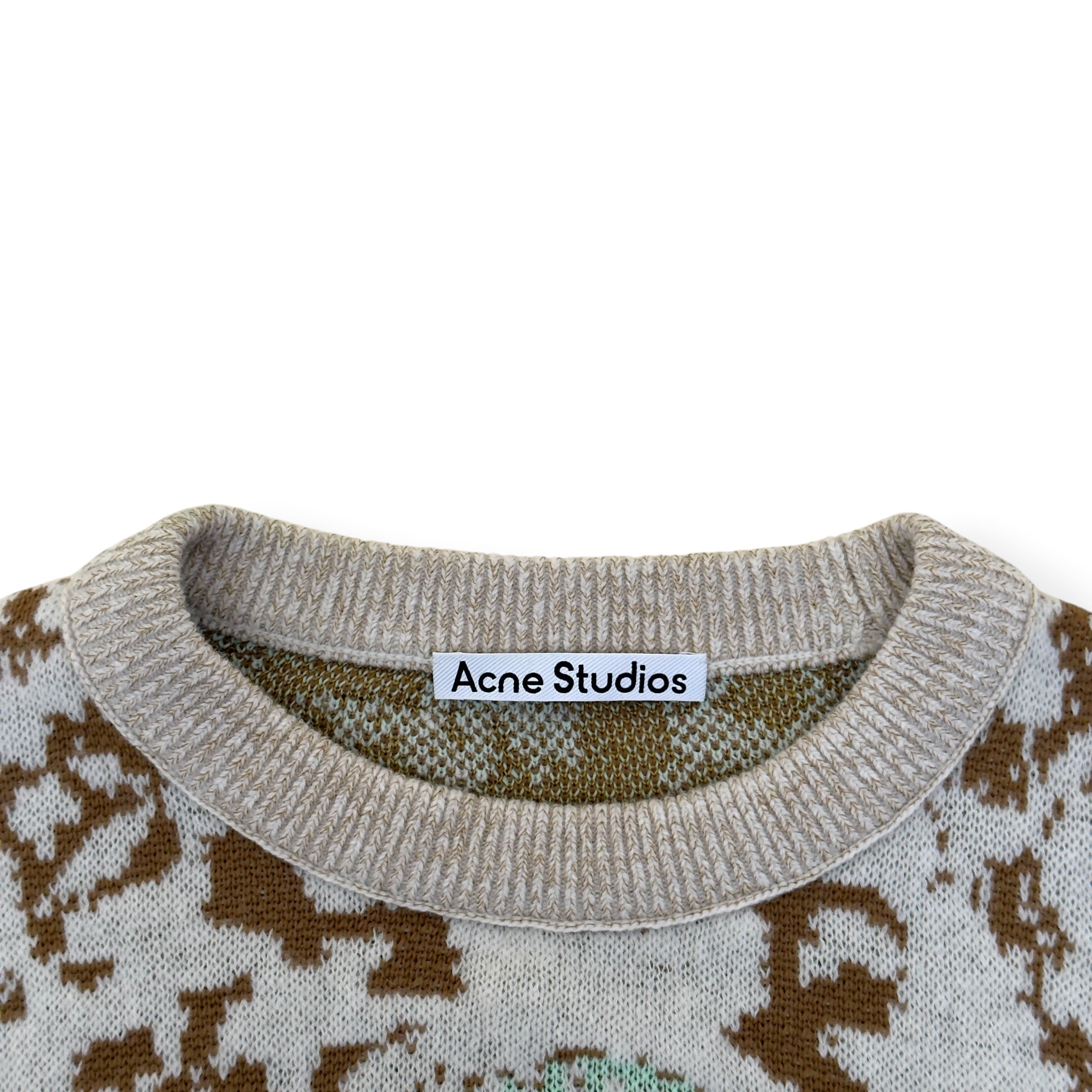 ACNE STUDIOS JACQUARD KNIT SWEATER JADE GREEN / OFF-WHITE L