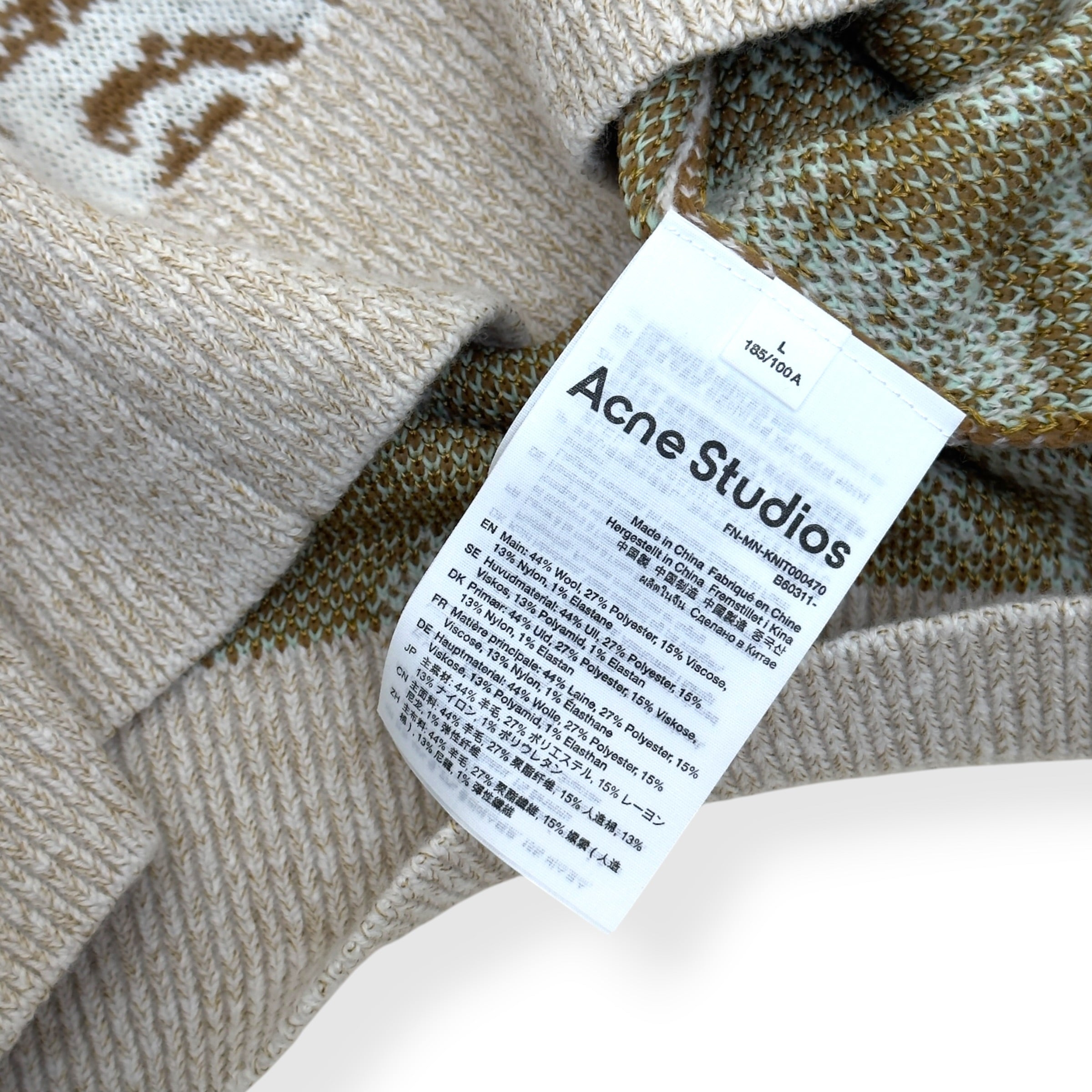 ACNE STUDIOS JACQUARD KNIT SWEATER JADE GREEN / OFF-WHITE L