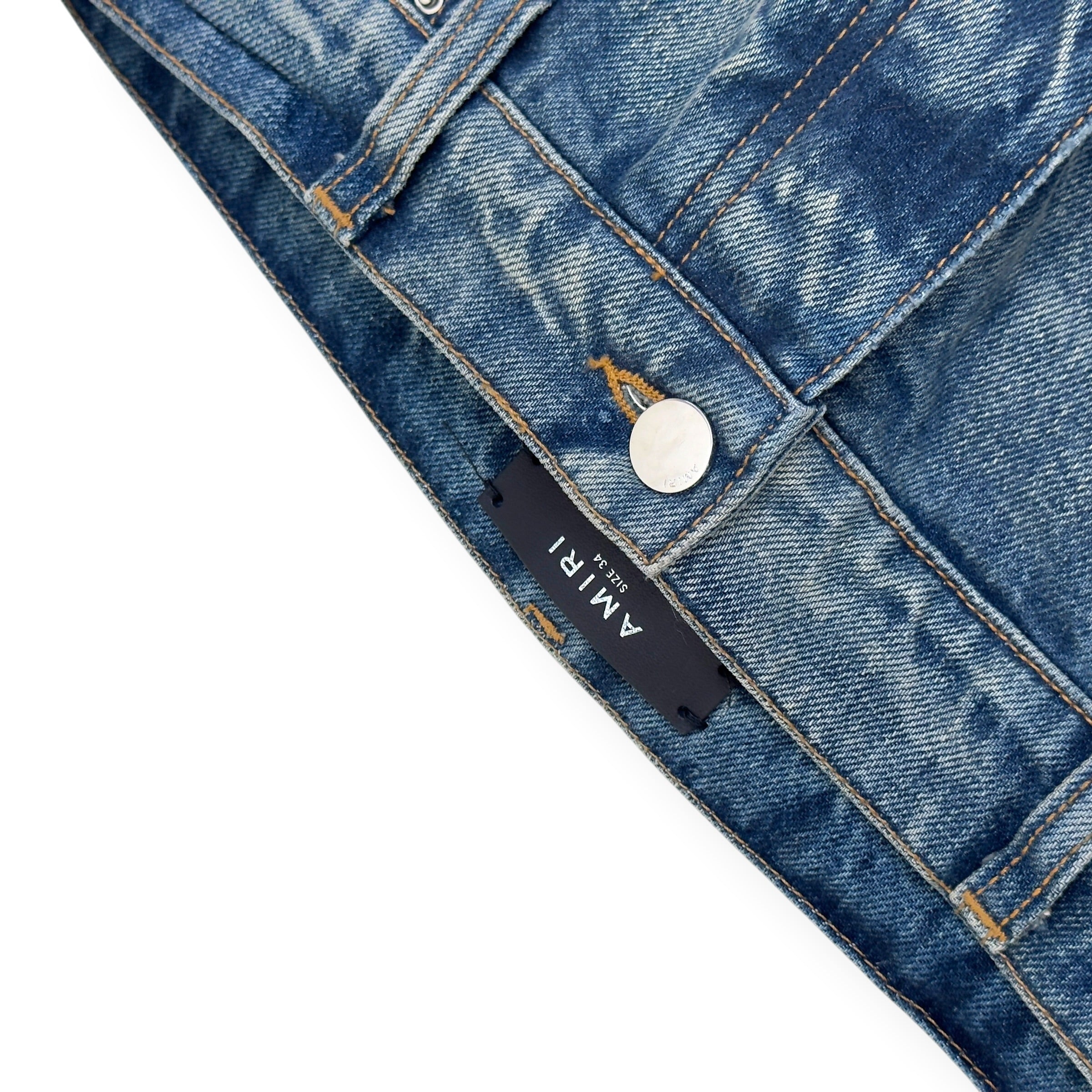 AMIRI DISTRESSED STRAIGHT LEG JEANS BLUE 34 / L