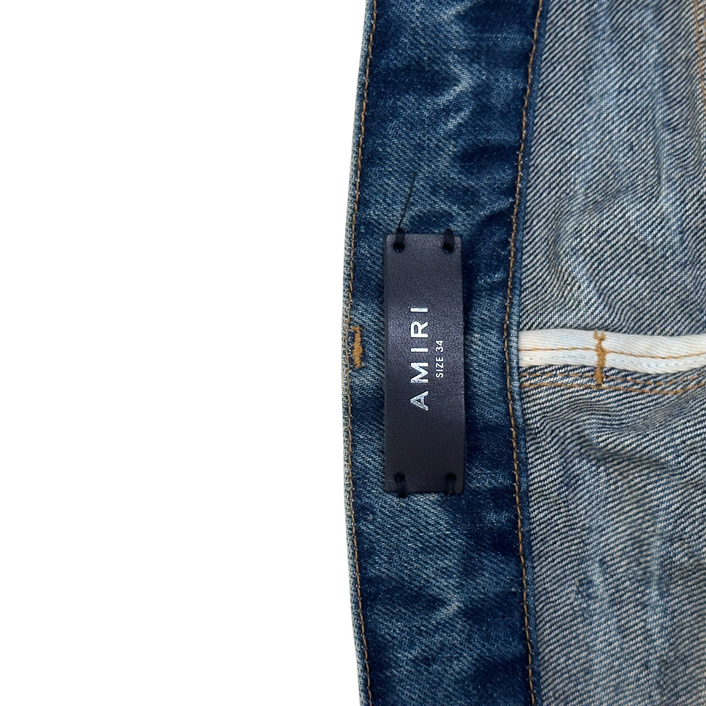 AMIRI DISTRESSED STRAIGHT LEG JEANS BLUE 34 / L