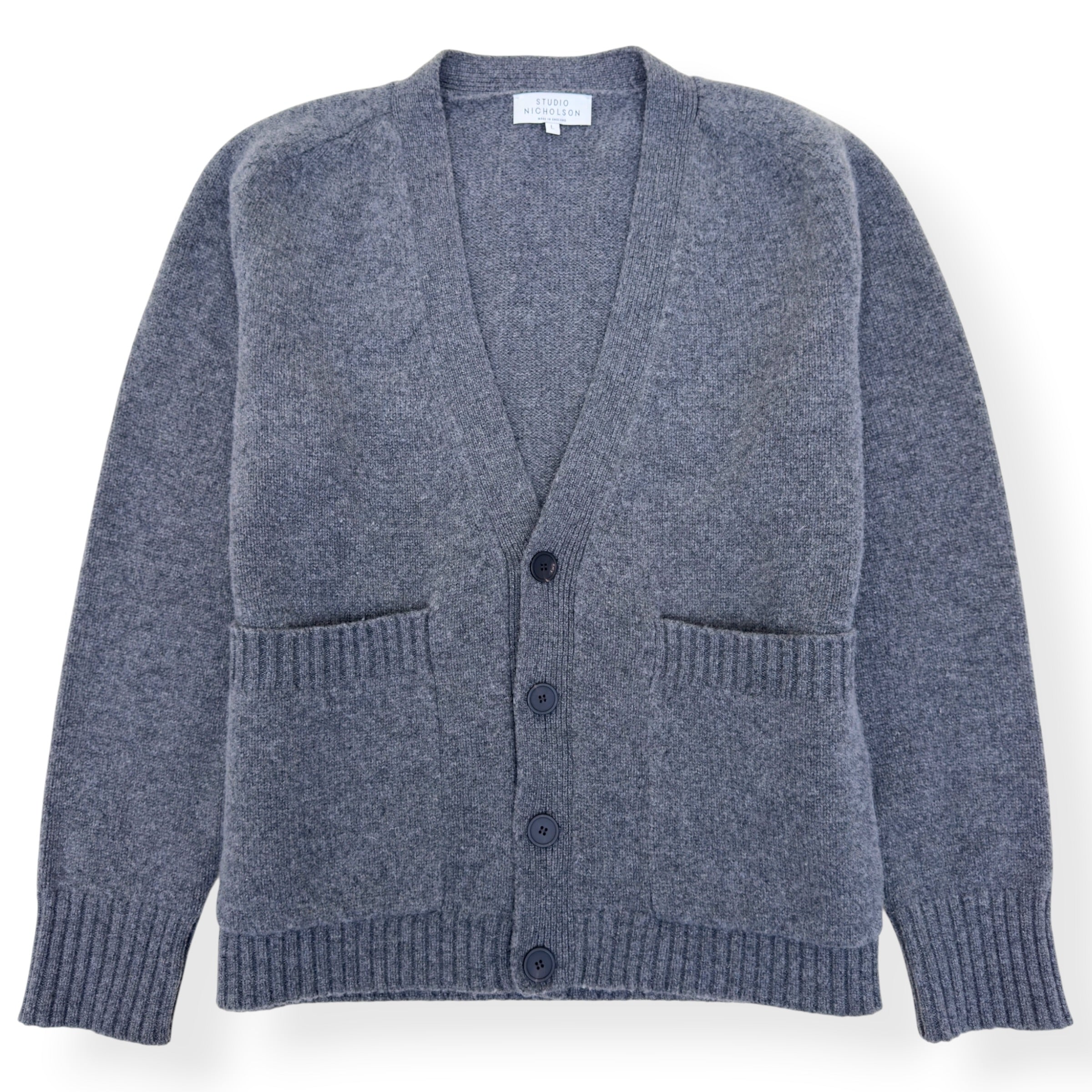 STUDIO NICHOLSON LAMBSWOOL V-NECK CARDIGAN GREY L