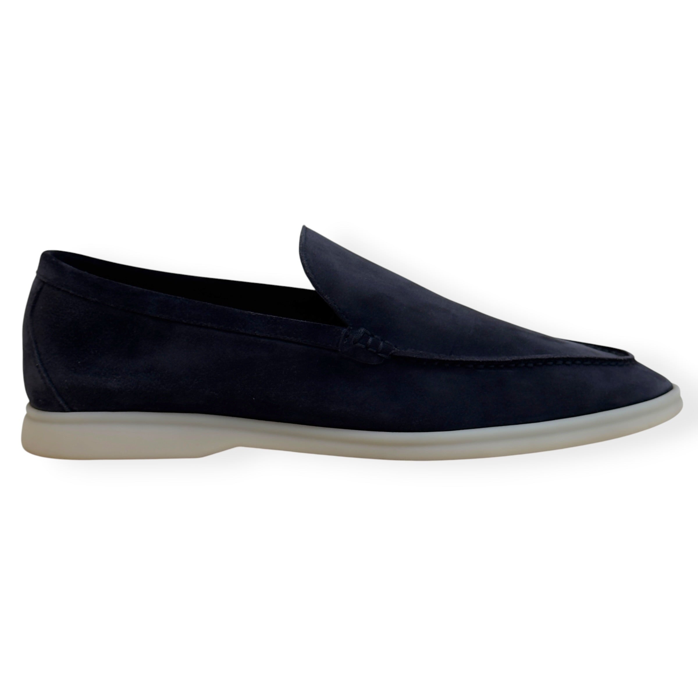 LORO PIANA SUMMER WALK SUEDE LOAFERS NAVY GUM 44.5 / UK10.5
