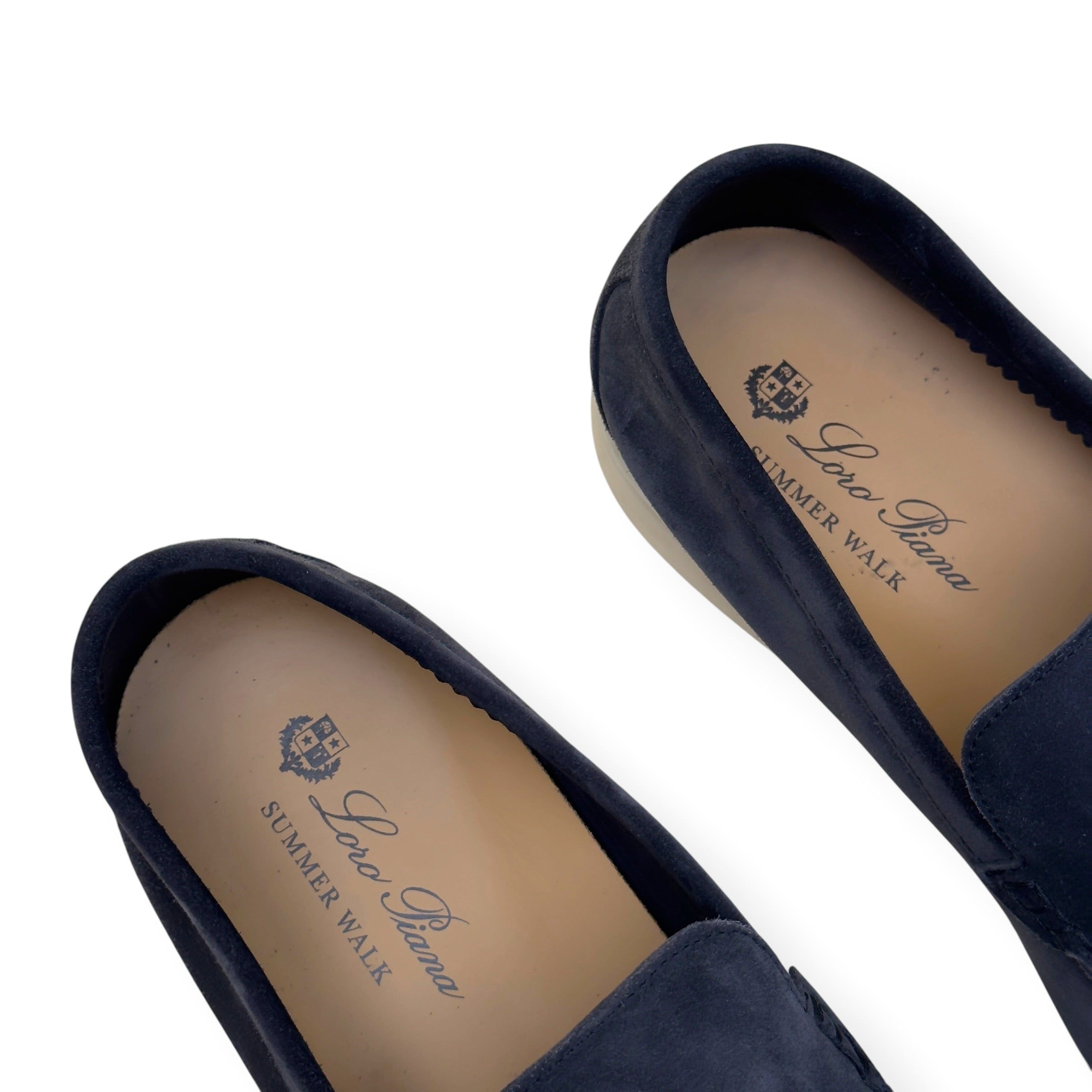 LORO PIANA SUMMER WALK SUEDE LOAFERS NAVY GUM 44.5 / UK10.5