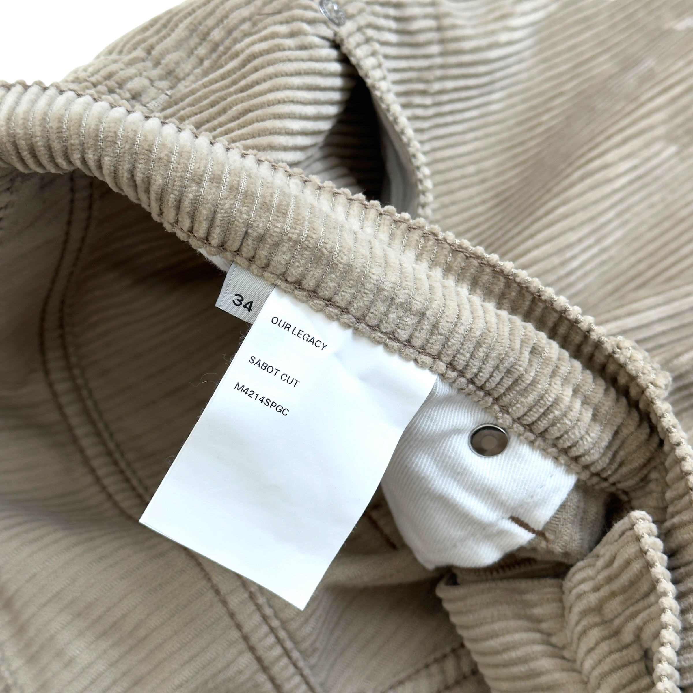 OUR LEGACY SABOT CUT CORDUROY TROUSERS TAUPE 34 / L