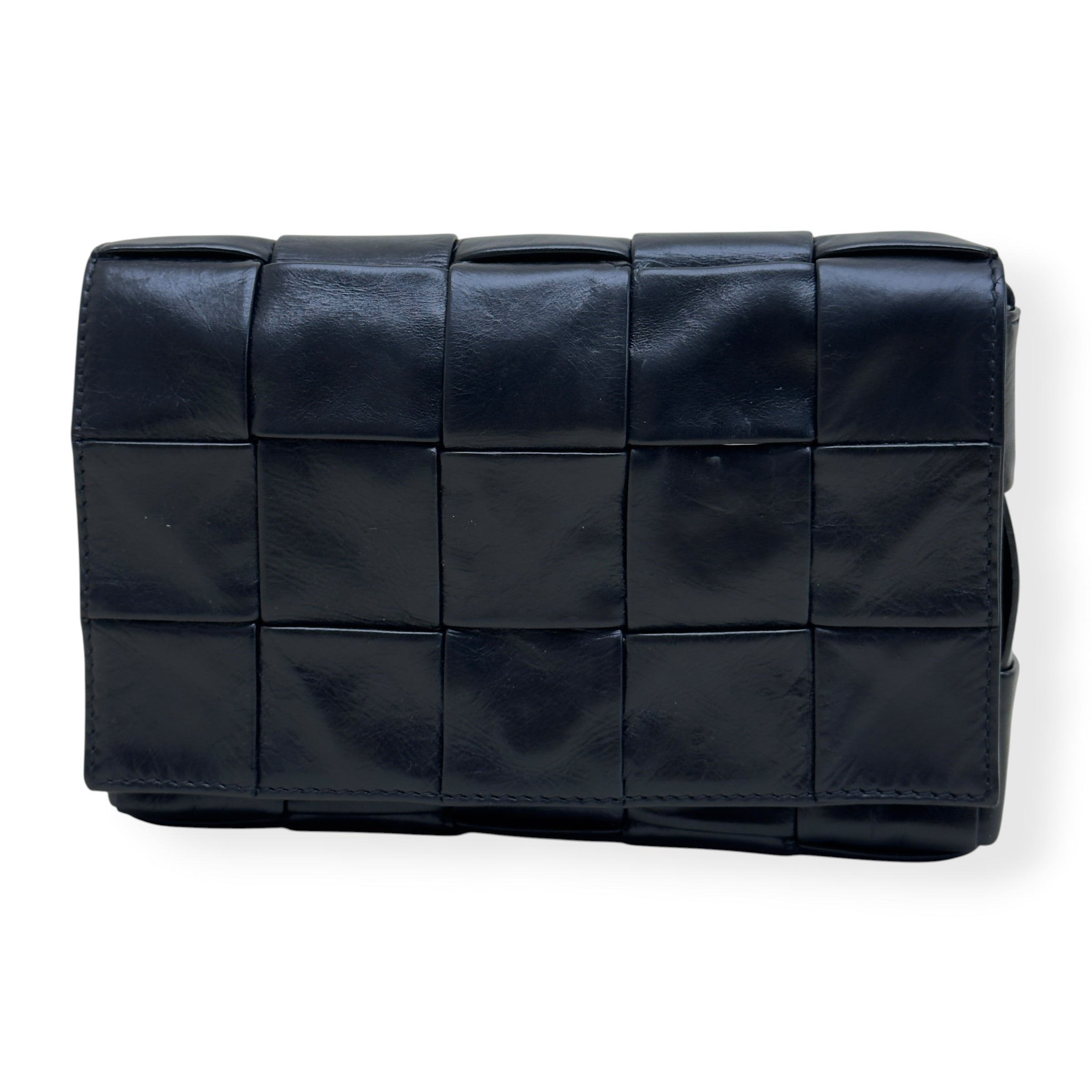 BOTTEGA VENETA CASSETTE CROSSBODY INTRECCIATO LEATHER BAG BLACK S