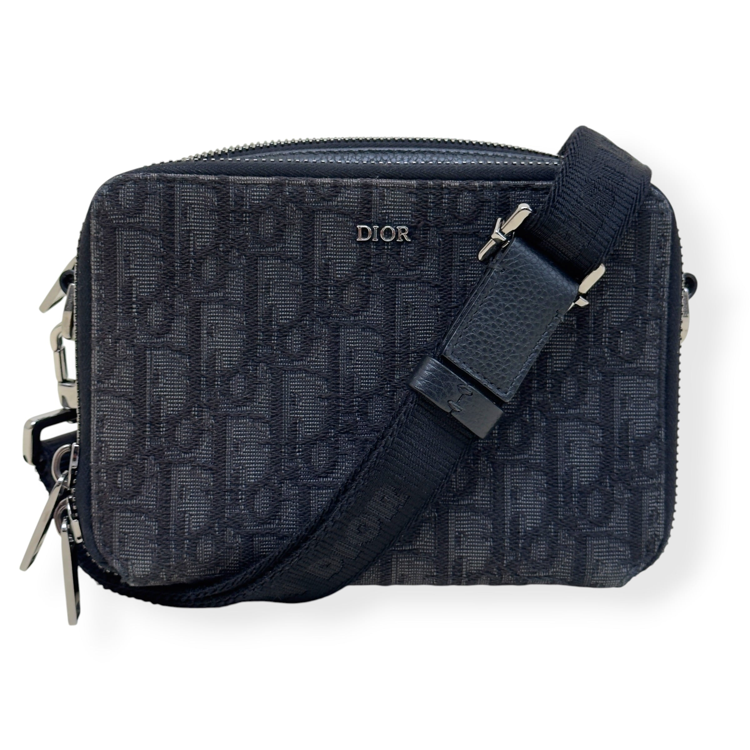 DIOR OBLIQUE JACQUARD ZIPPED POUCH WITH STRAP BLACK S