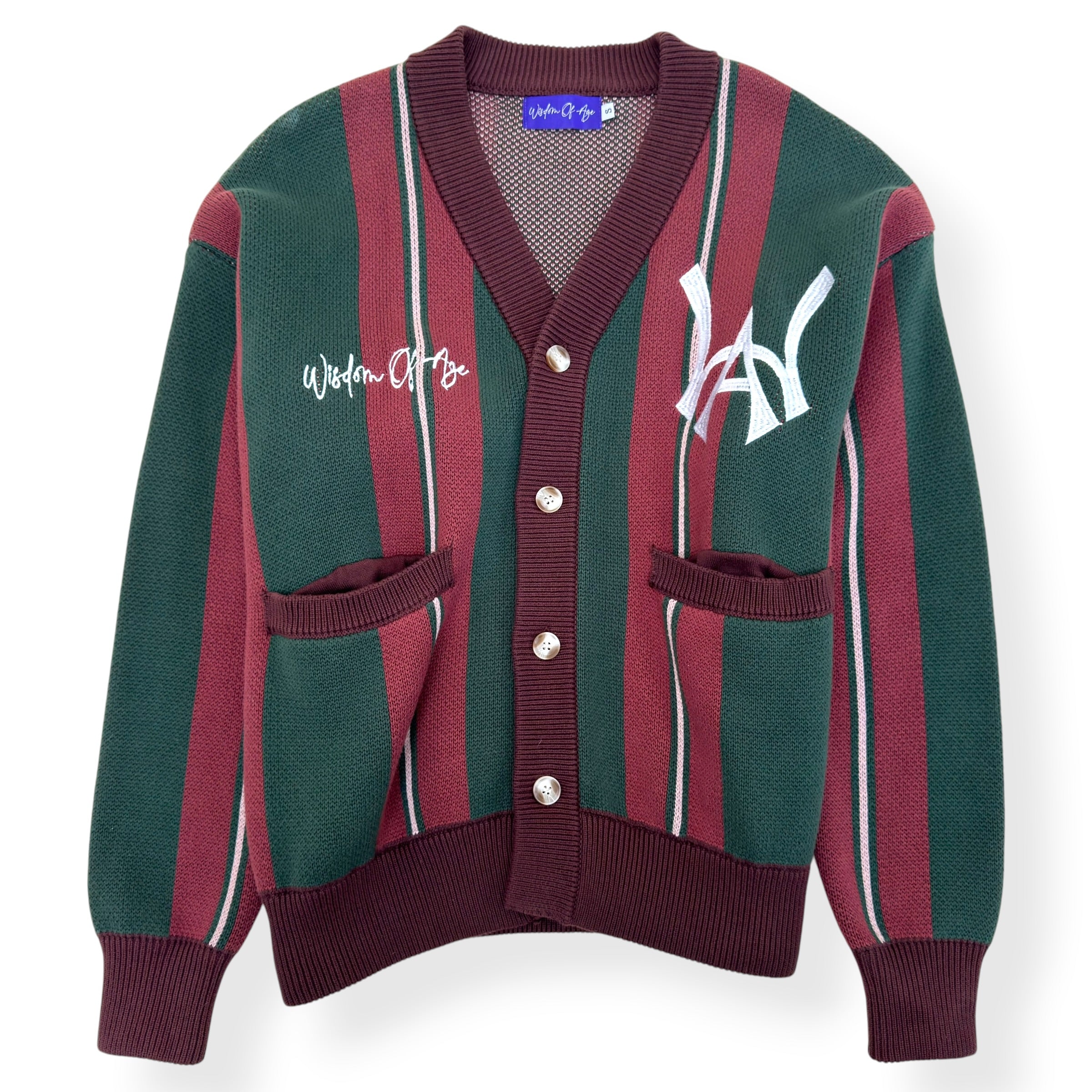 WISDOM OF AGE CITY CARDIGAN GREEN / BURGUNDY S