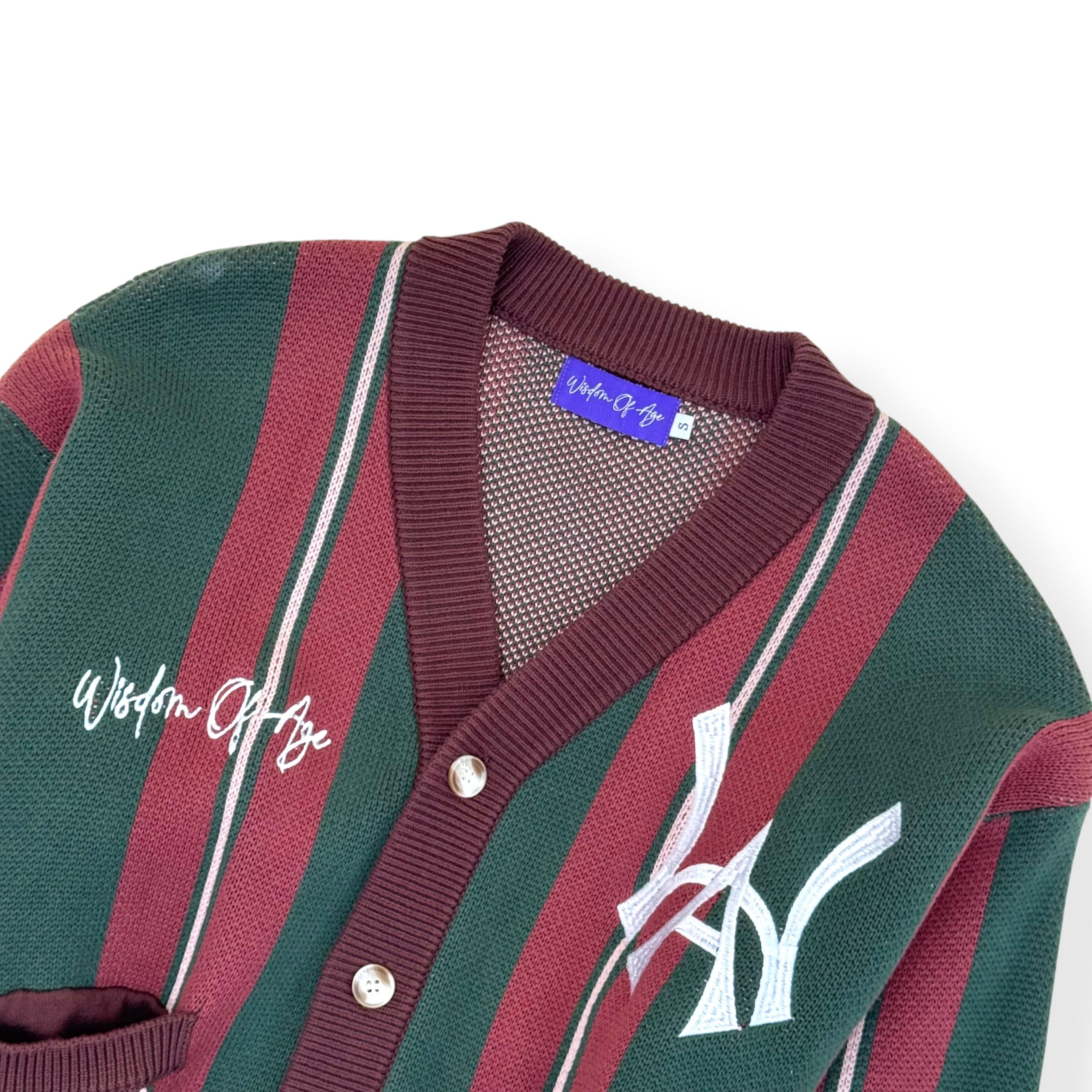 WISDOM OF AGE CITY CARDIGAN GREEN / BURGUNDY S