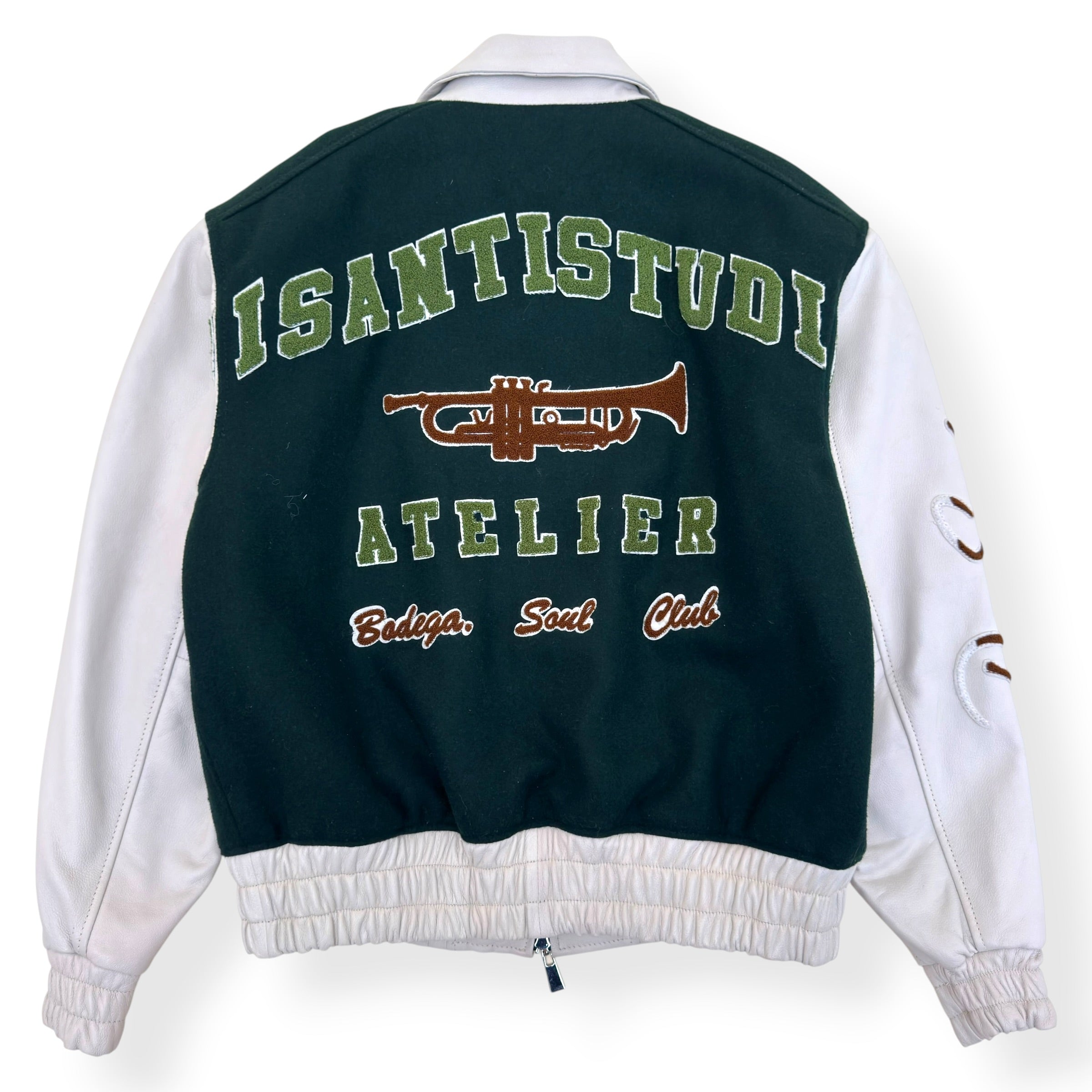 DI SANTI STUDIO DS VARSITY LEATHER JACKET GREEN / WHITE S