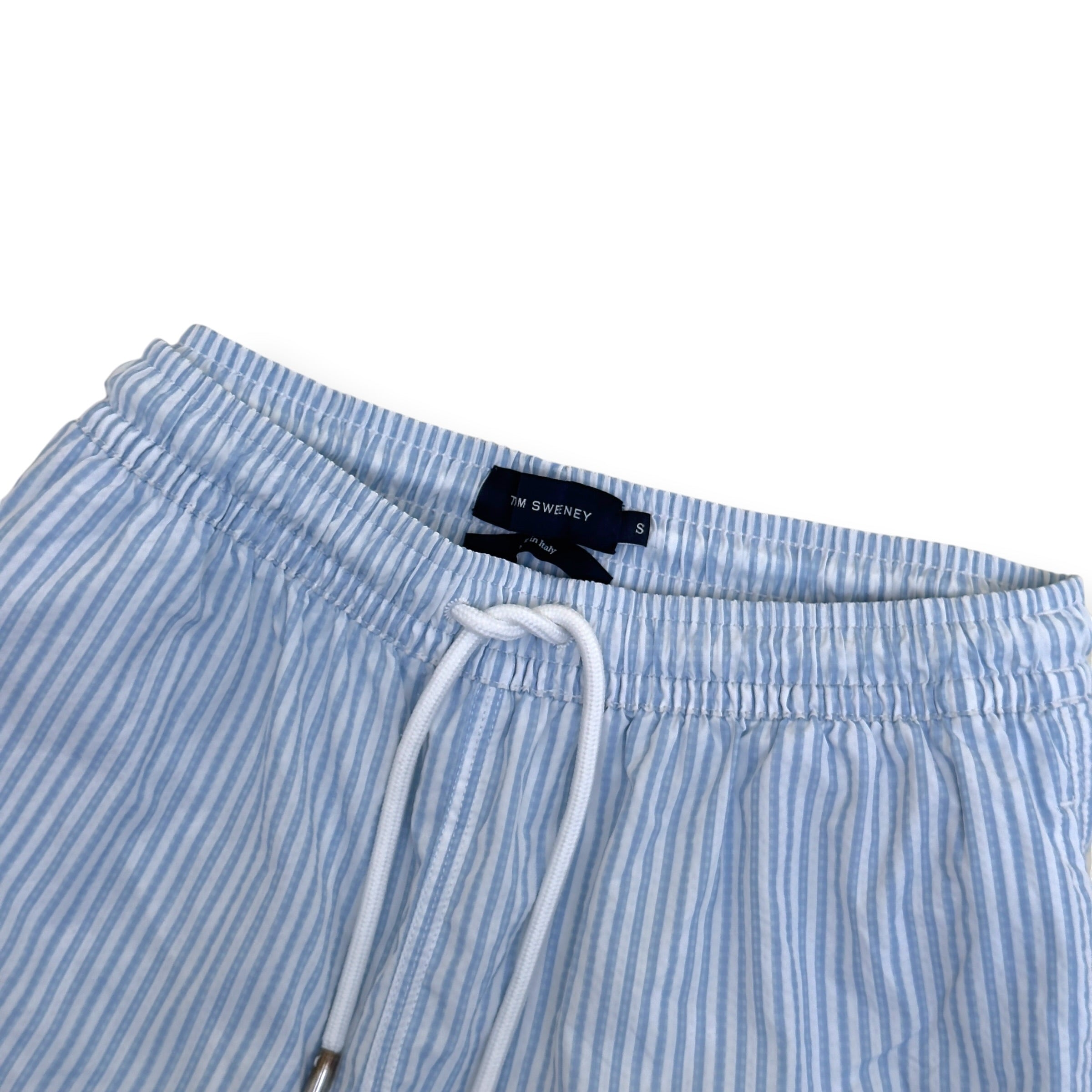 THOM SWEENEY STRIPED SWIM SHORTS LIGHT BLUE S