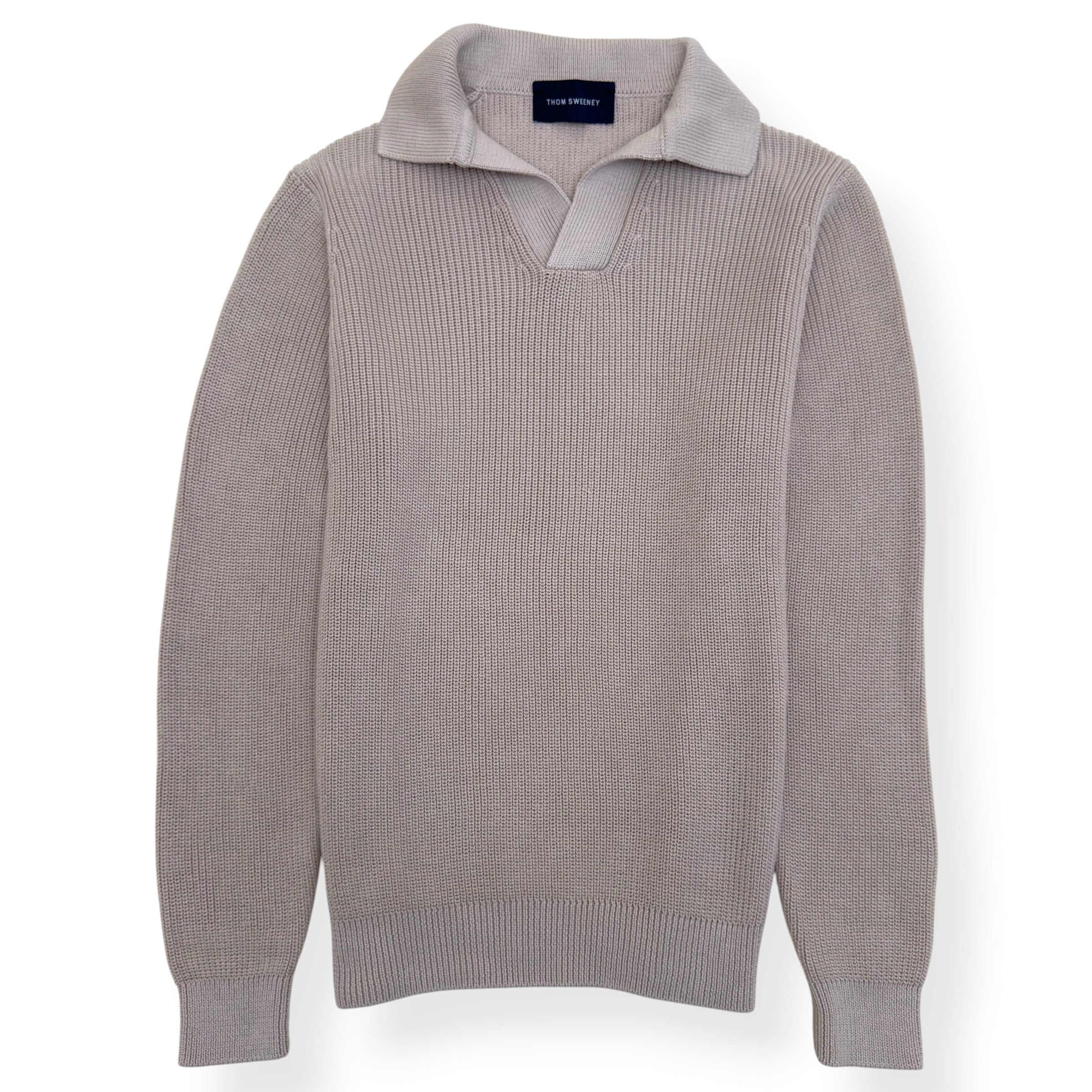 THOM SWEENEY SKIPPER KNIT POLO SWEATER CREAM M