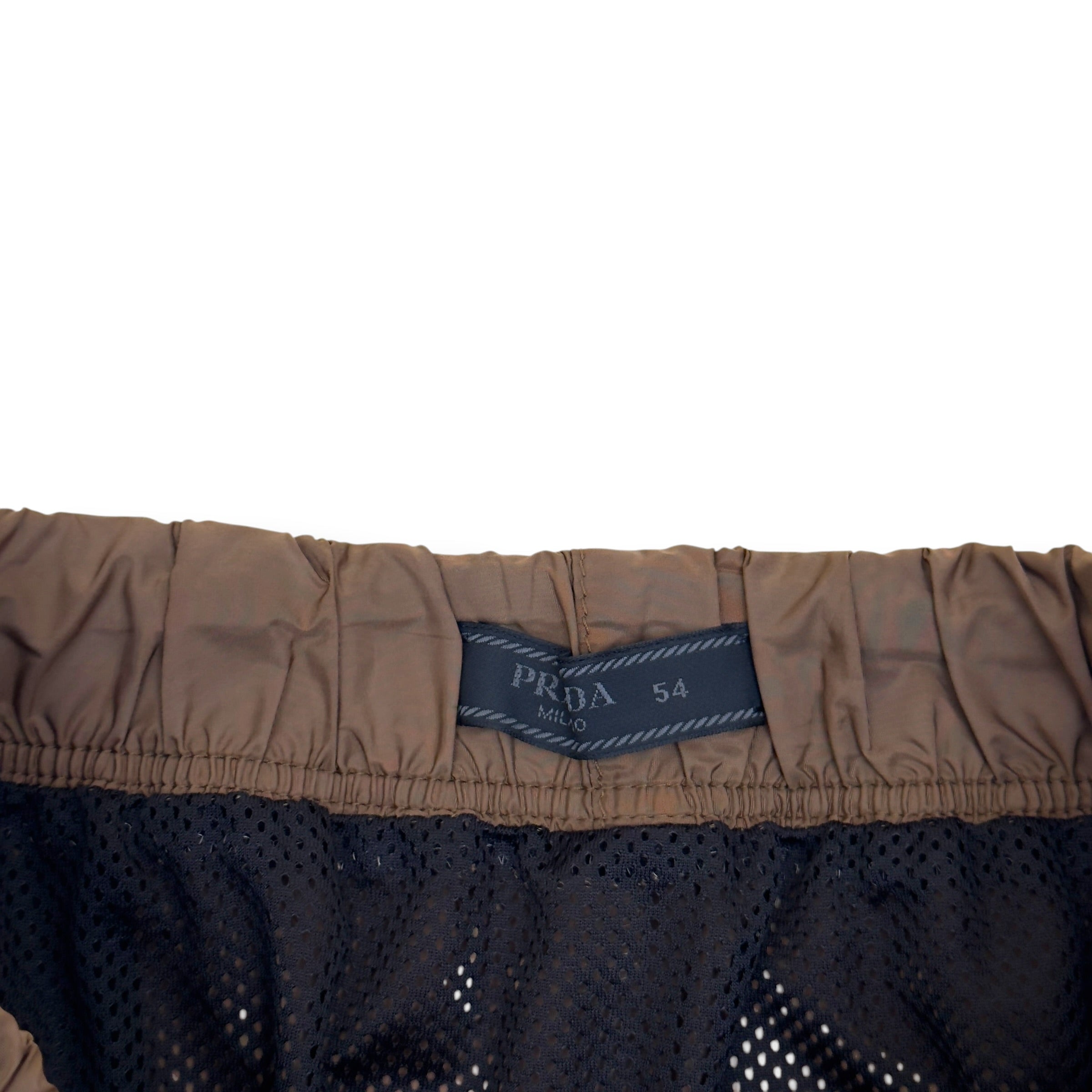 PRADA RE-NYLON LOGO PLAQUE SWIM SHORTS BROWN 54 / L