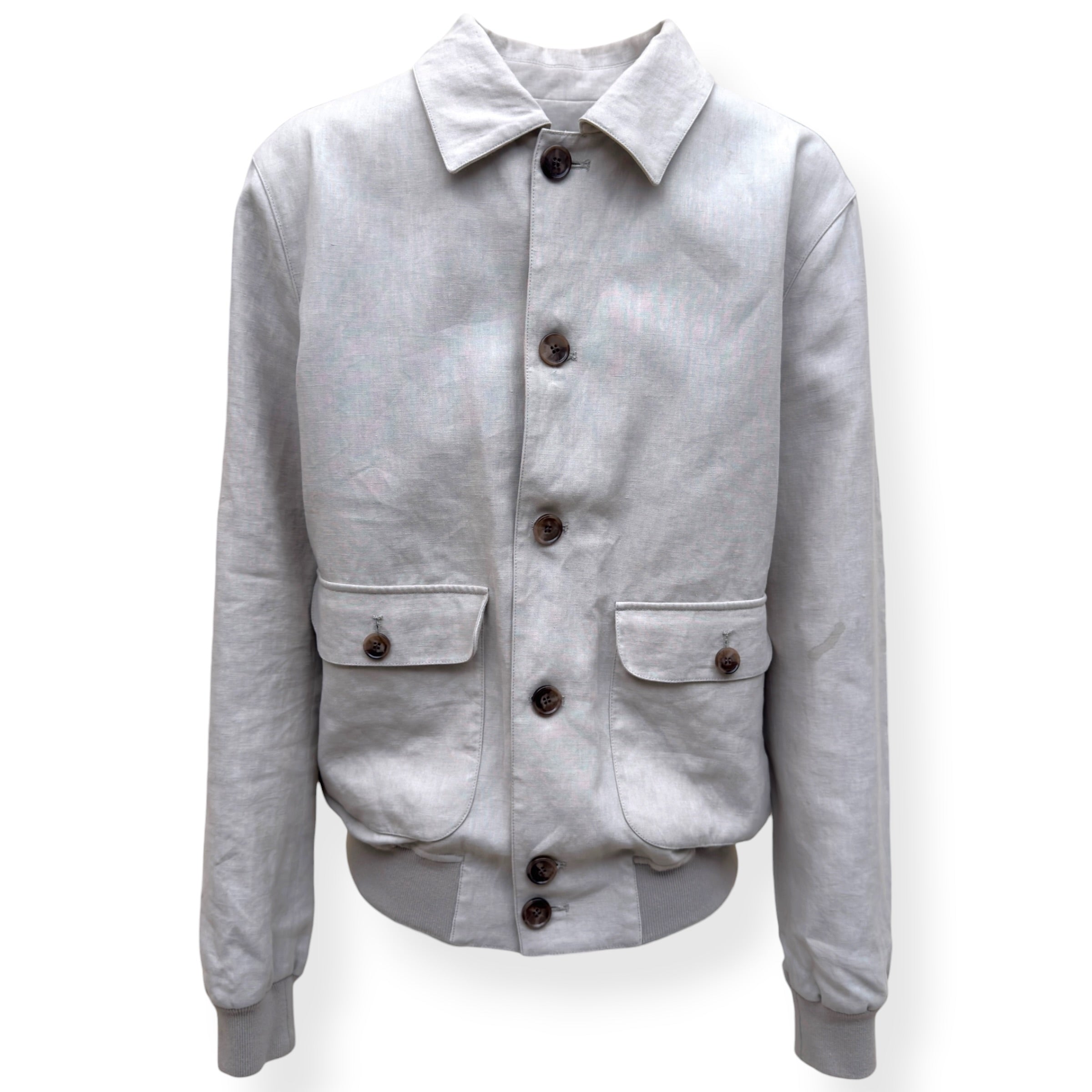 THOM SWEENEY LINEN BESPOKE BUTTON-UP JACKET STONE 50 / M