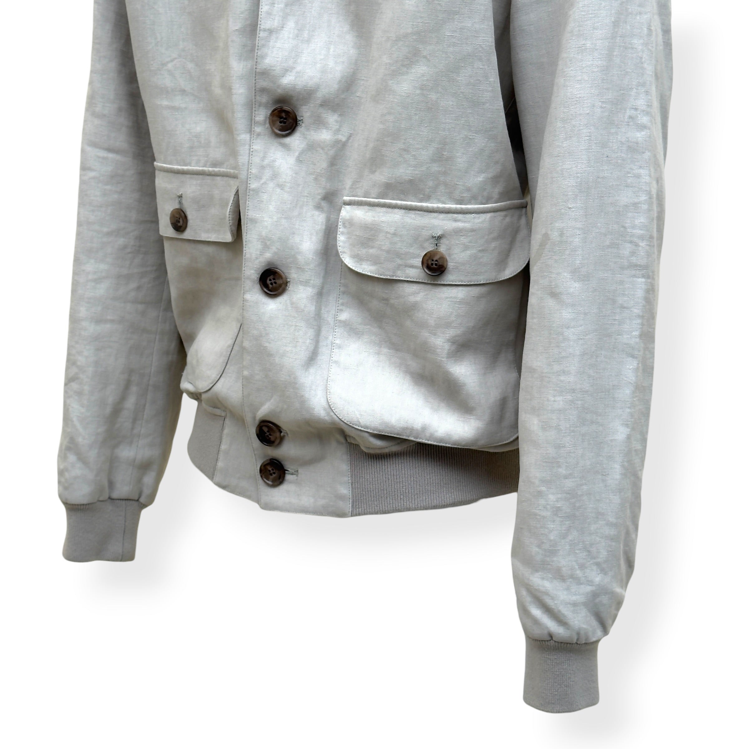 THOM SWEENEY LINEN BESPOKE BUTTON-UP JACKET STONE 50 / M