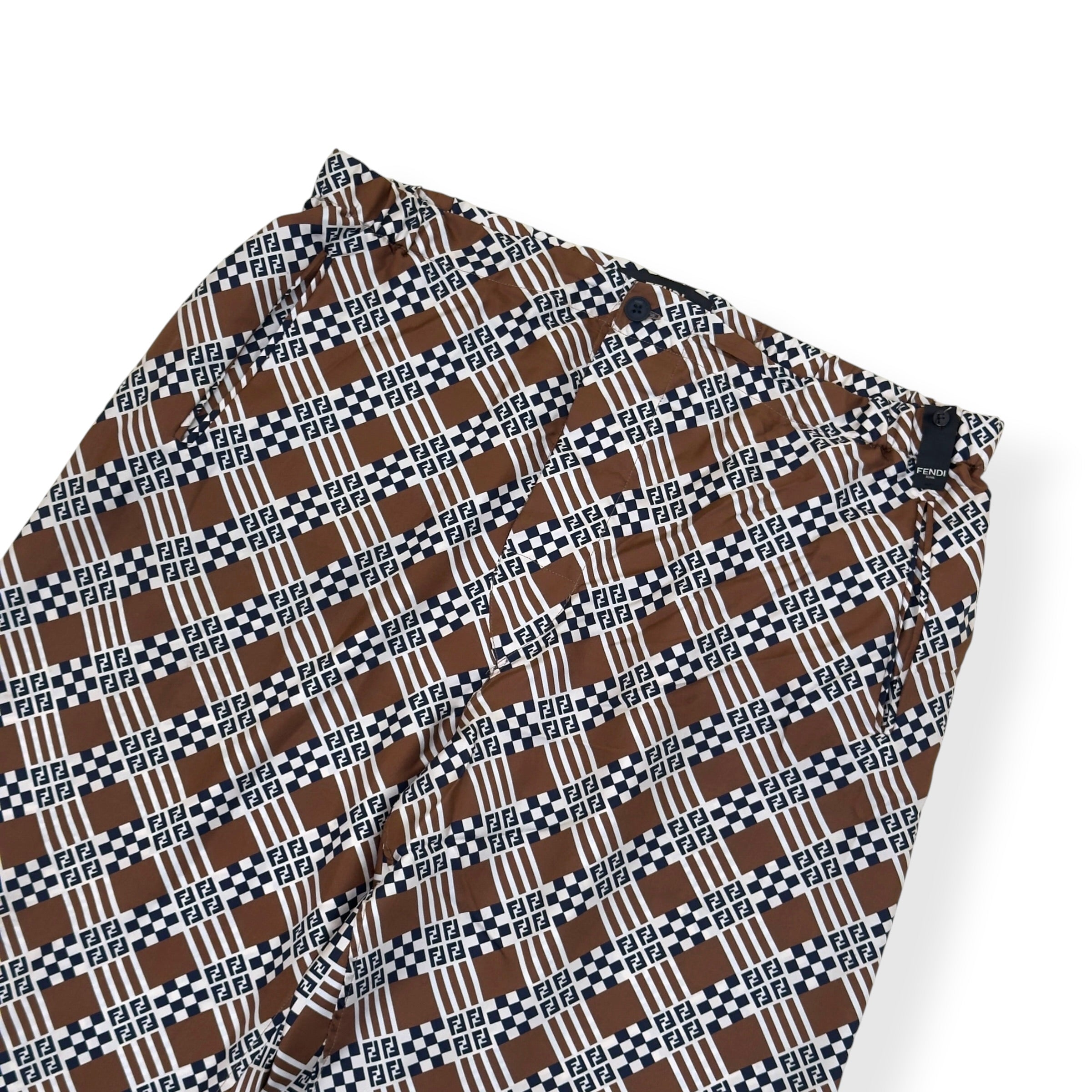 FENDI SILK MONOGRAM PRINTED TROUSERS BROWN 50 / M
