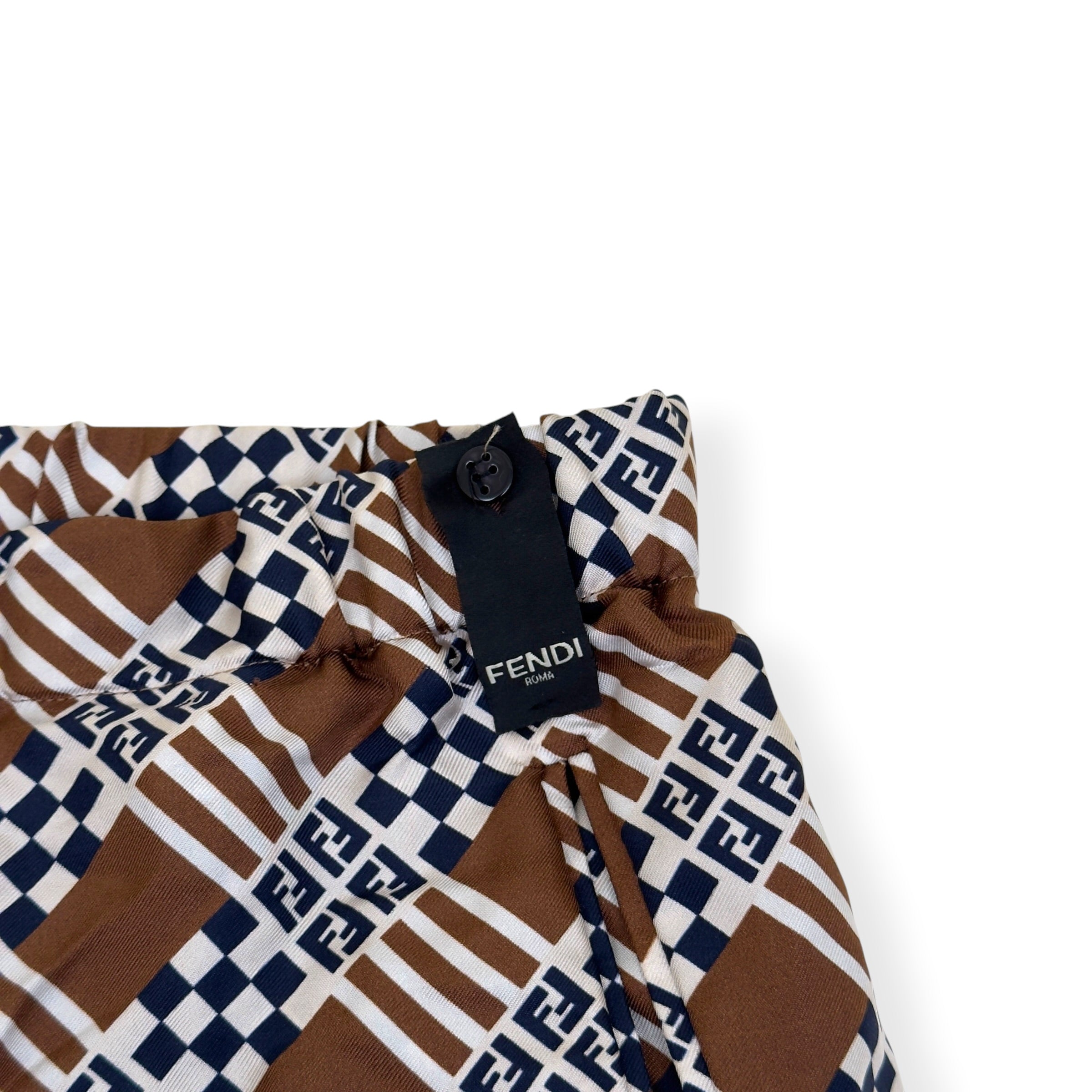 FENDI SILK MONOGRAM PRINTED TROUSERS BROWN 50 / M