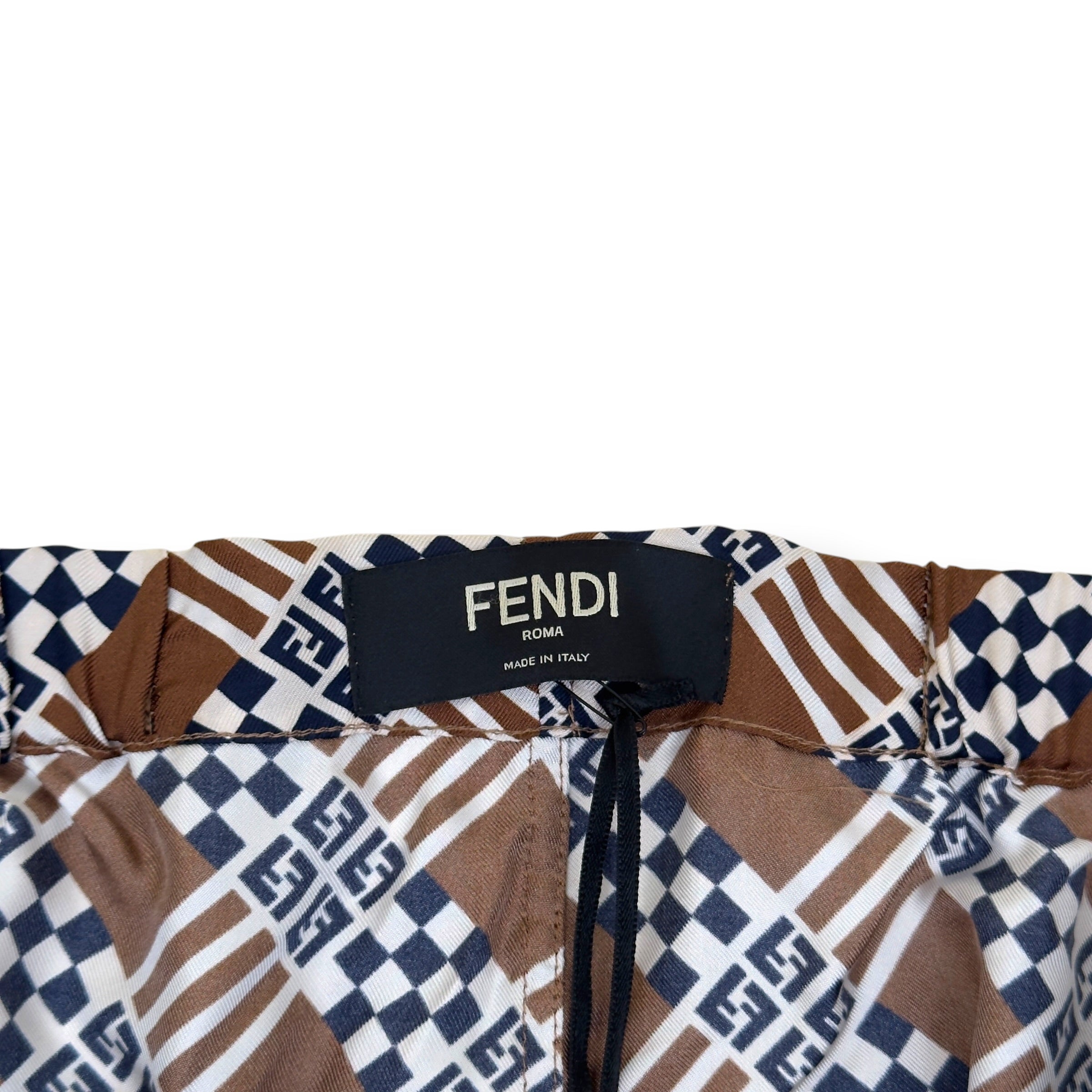 FENDI SILK MONOGRAM PRINTED TROUSERS BROWN 50 / M