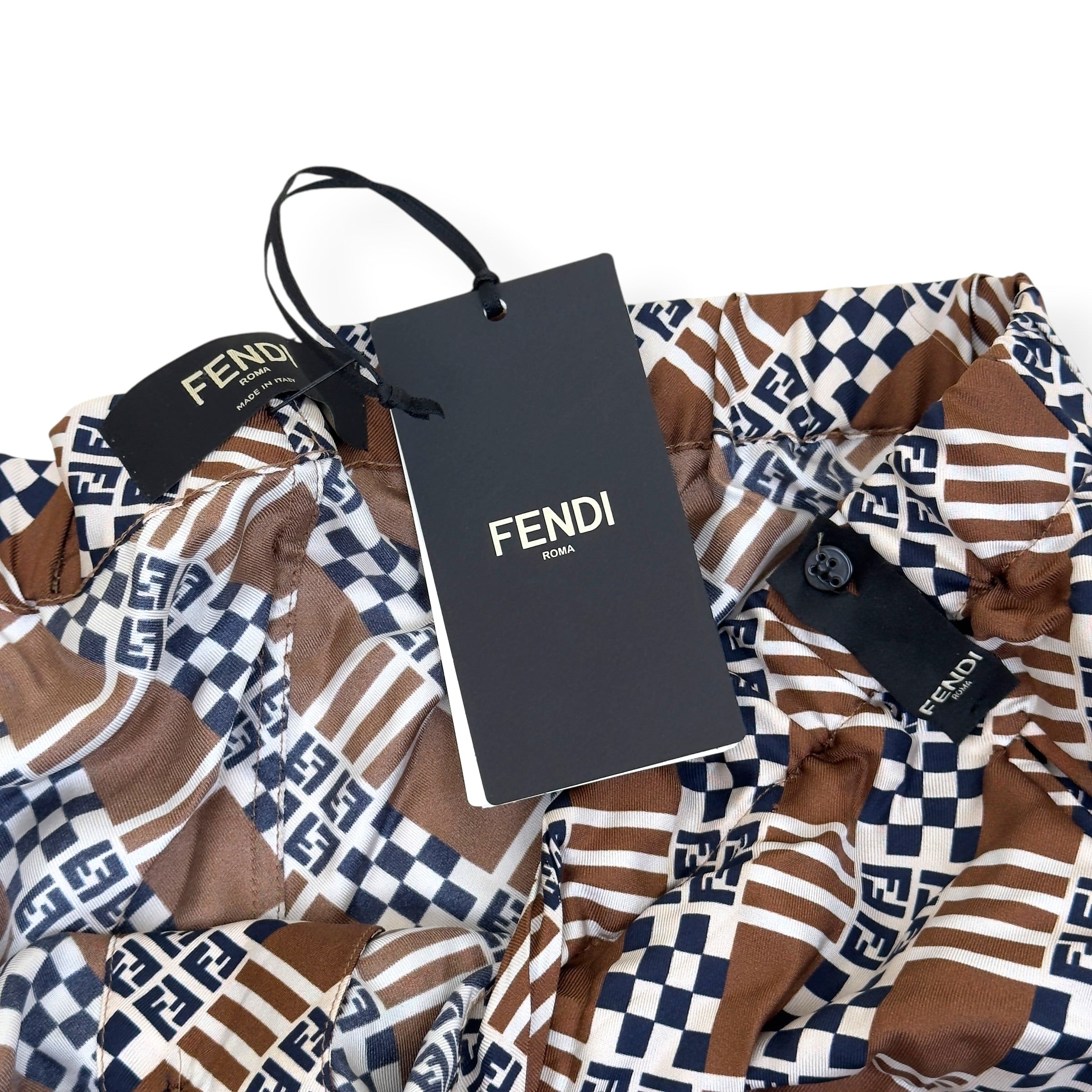 FENDI SILK MONOGRAM PRINTED TROUSERS BROWN 50 / M