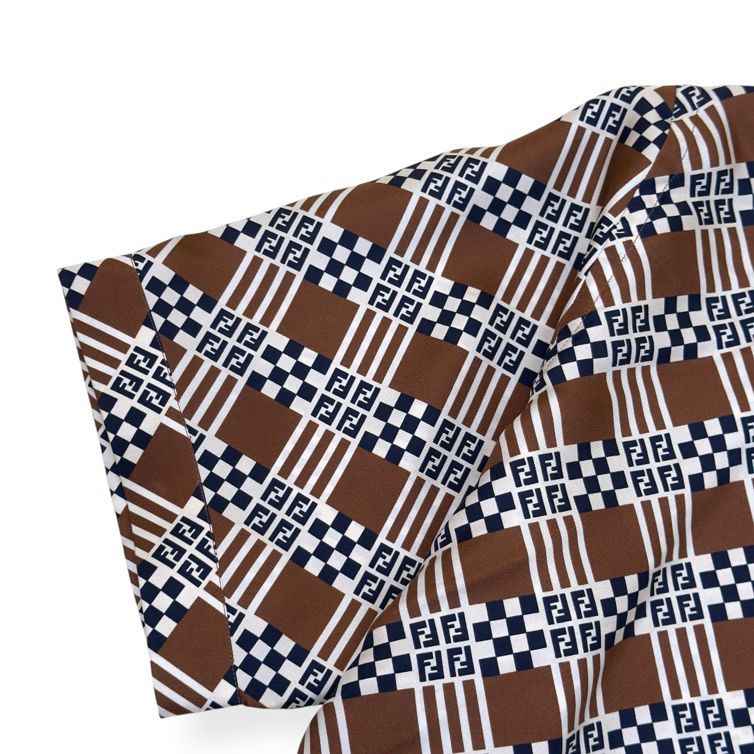 FENDI PRINTED MONOGRAM SILK SHIRT BROWN 43 / L