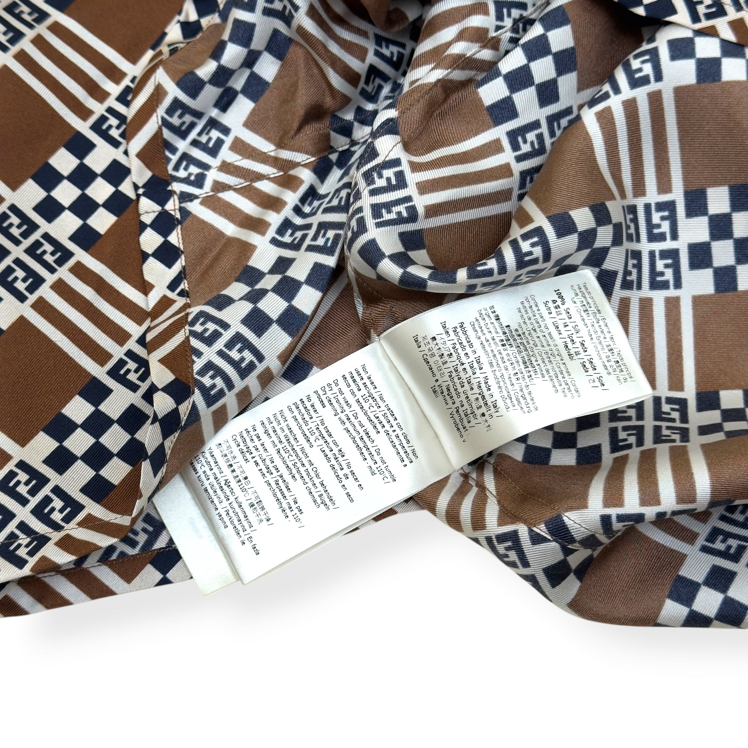 FENDI PRINTED MONOGRAM SILK SHIRT BROWN 43 / L