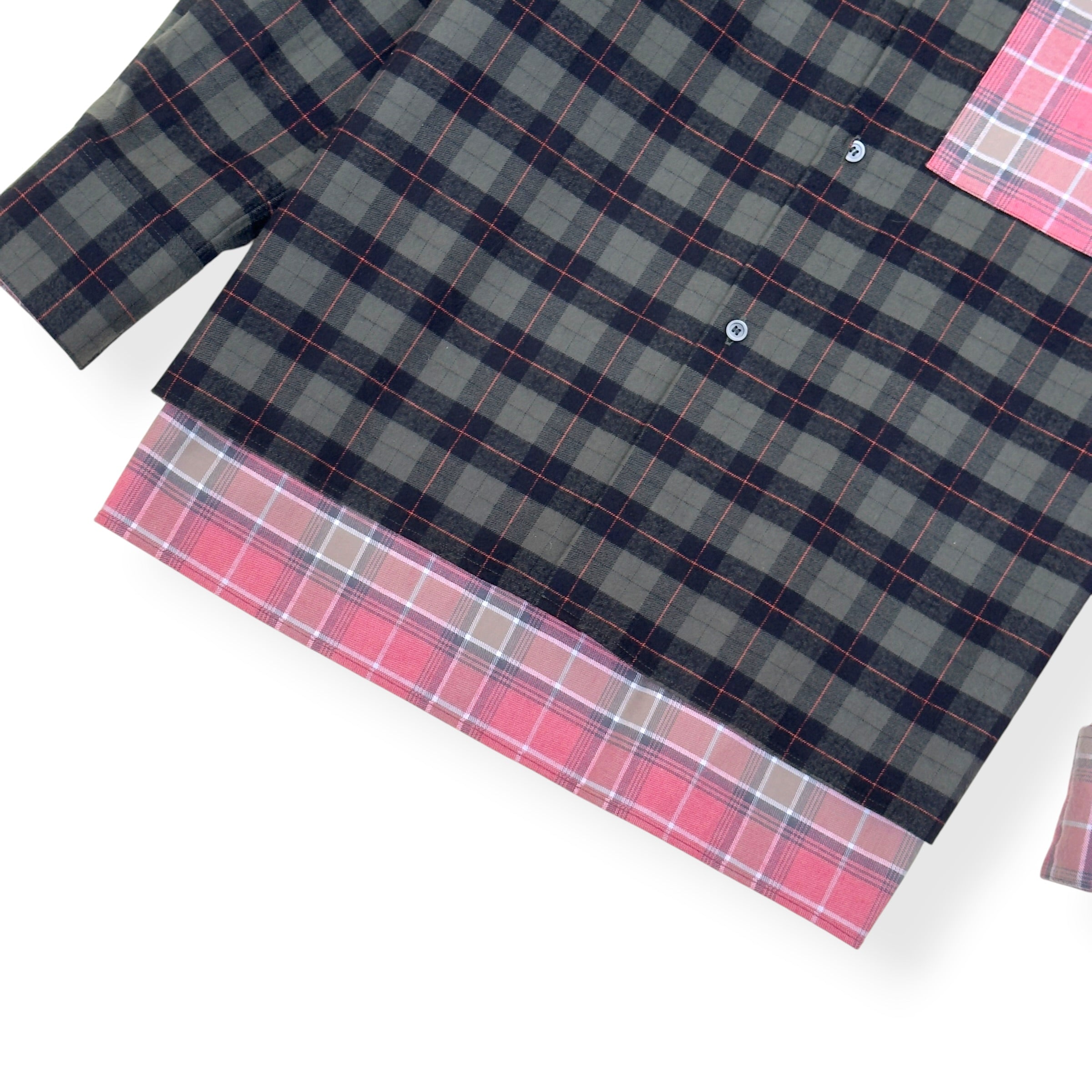 LOEWE PATCHWORK CHECK-PANEL COTTON SHIRT PINK / GREEN 38 / S