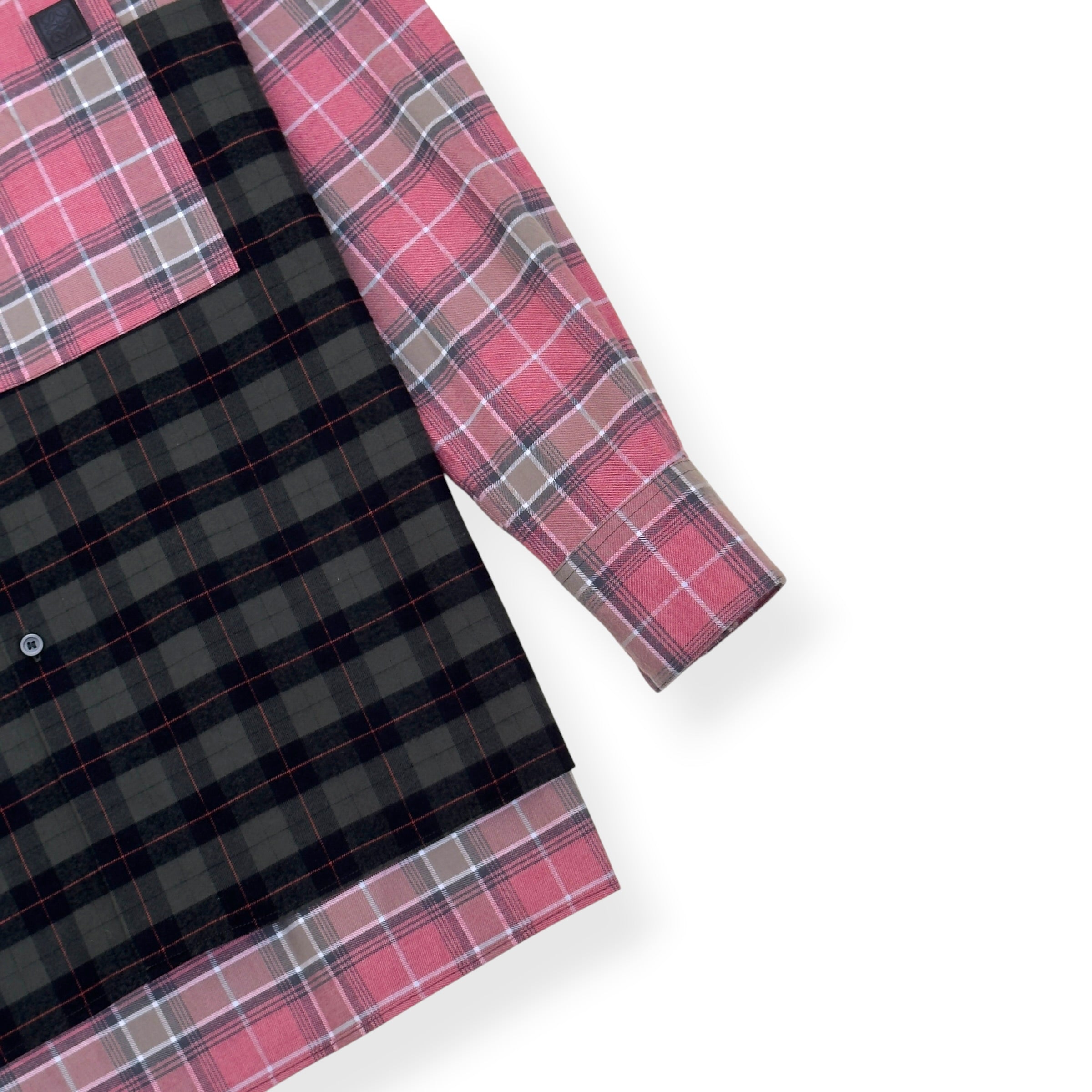 LOEWE PATCHWORK CHECK-PANEL COTTON SHIRT PINK / GREEN 38 / S