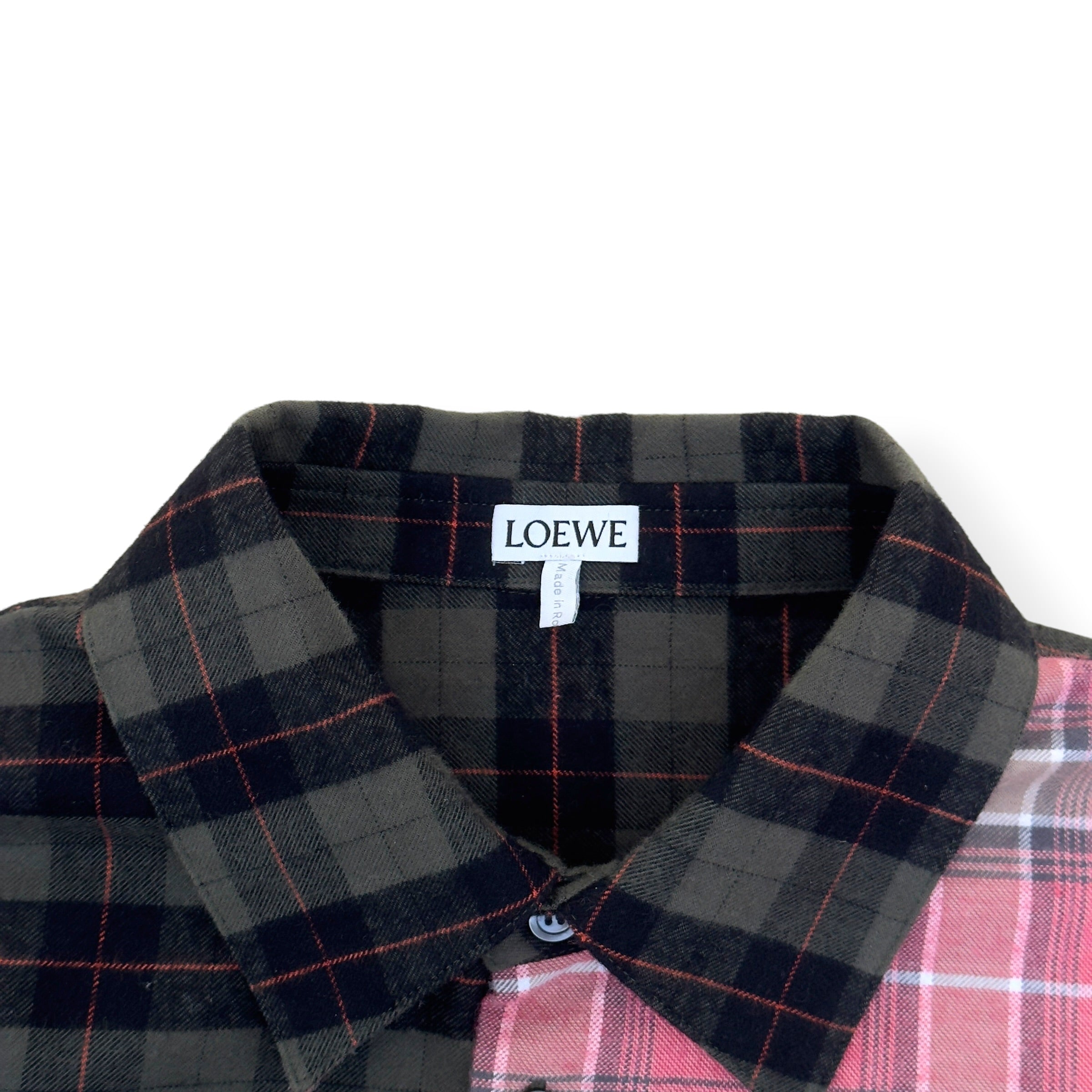 LOEWE PATCHWORK CHECK-PANEL COTTON SHIRT PINK / GREEN 38 / S