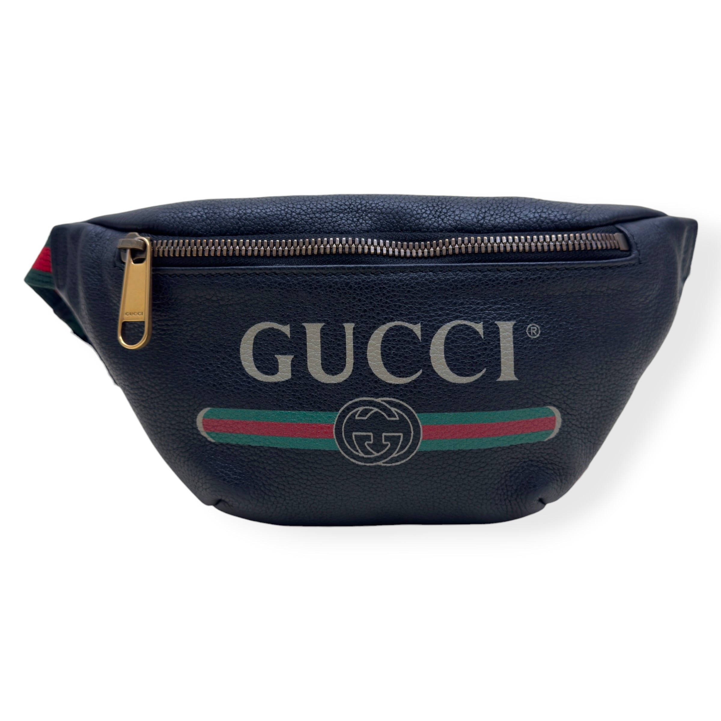 GUCCI LEATHER LOGO PRINT BELT BAG BLACK O/S