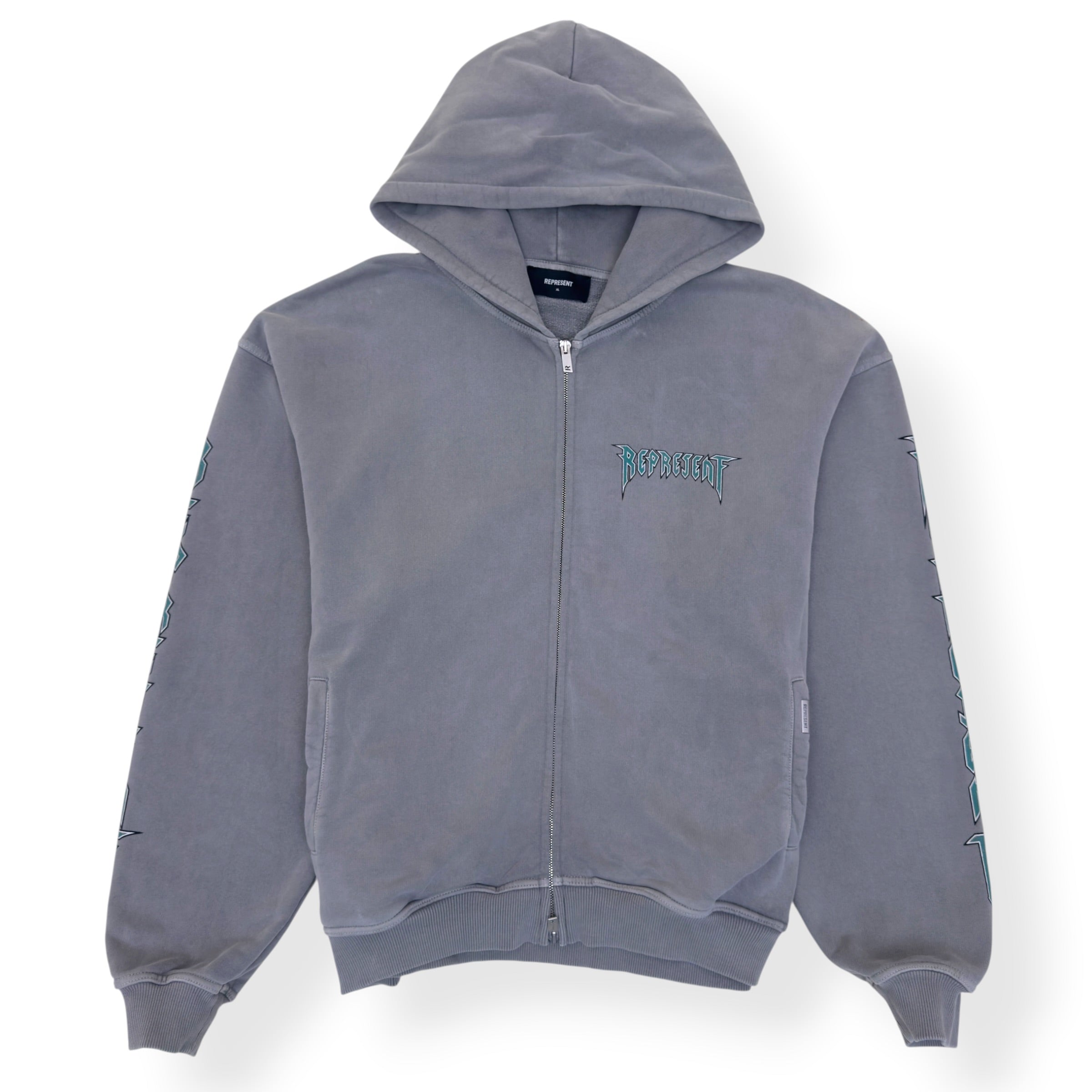 REPRESENT ROCK LOGO ZIP-UP HOODIE GREY XL