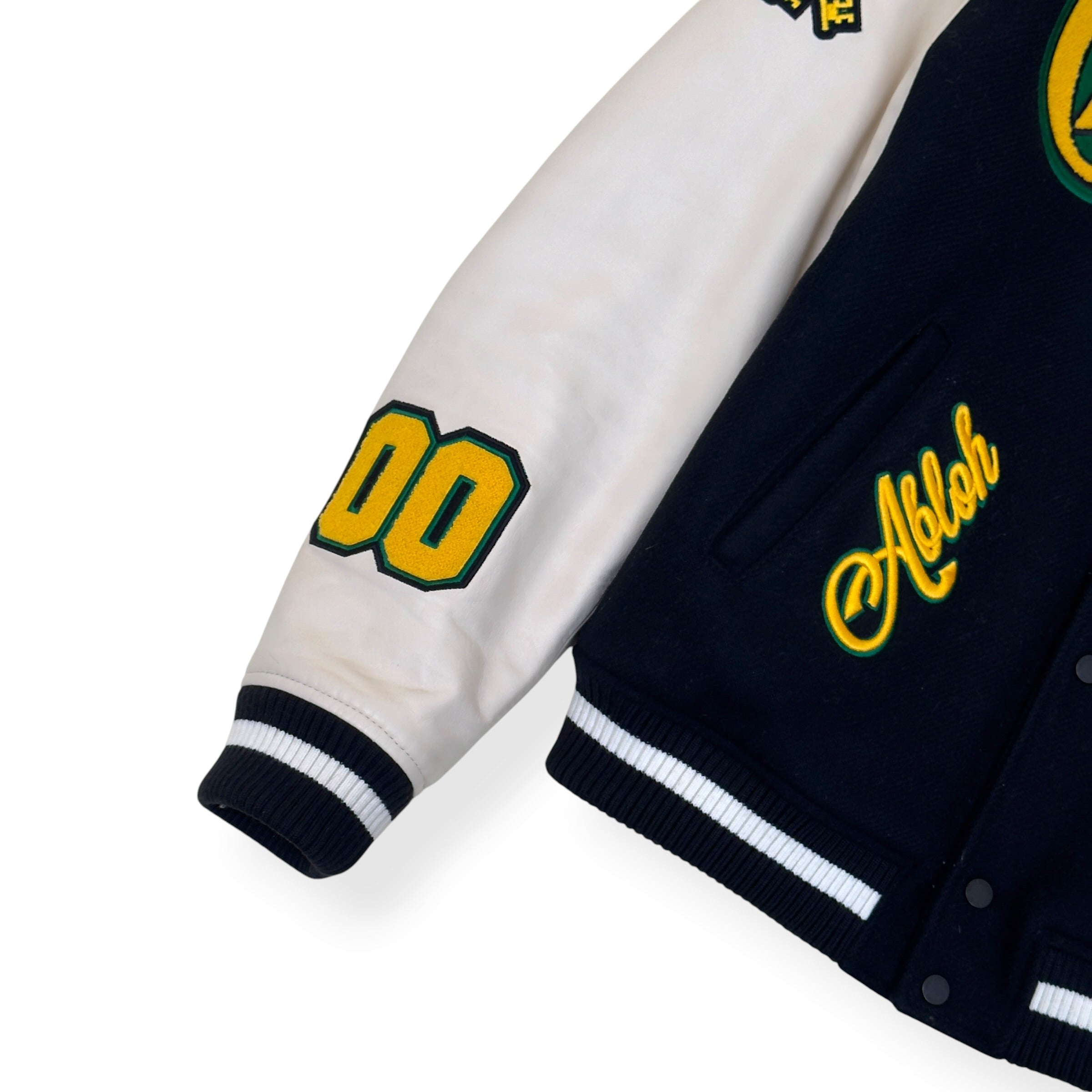 OFF-WHITE LOGO PATCH VARSITY JACKET BLACK / WHITE / YELLOW 52 / L