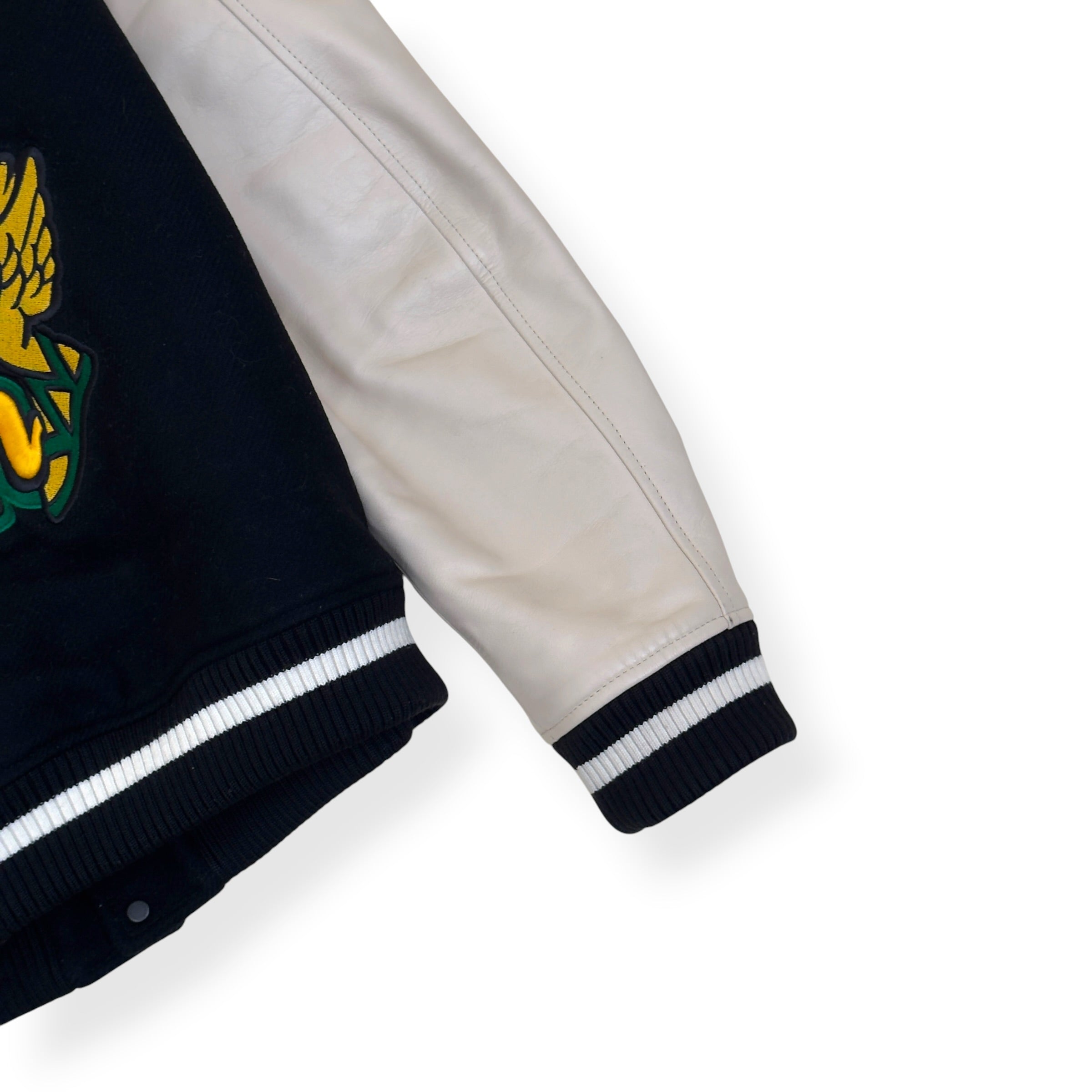 OFF-WHITE LOGO PATCH VARSITY JACKET BLACK / WHITE / YELLOW 52 / L