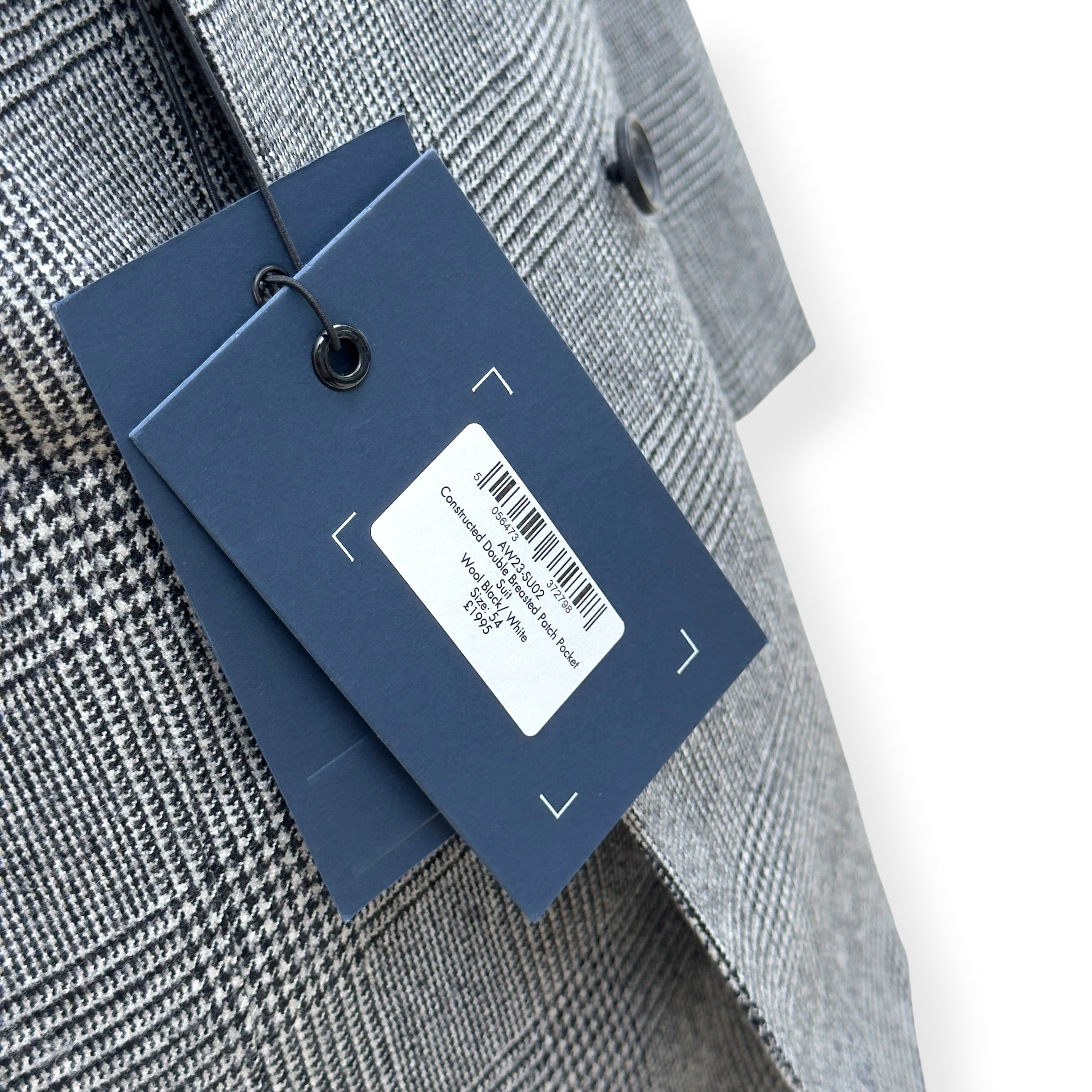 THOM SWEENEY DOUBLE BREASTED WOOL SUIT GREY CHECK 54 / XL
