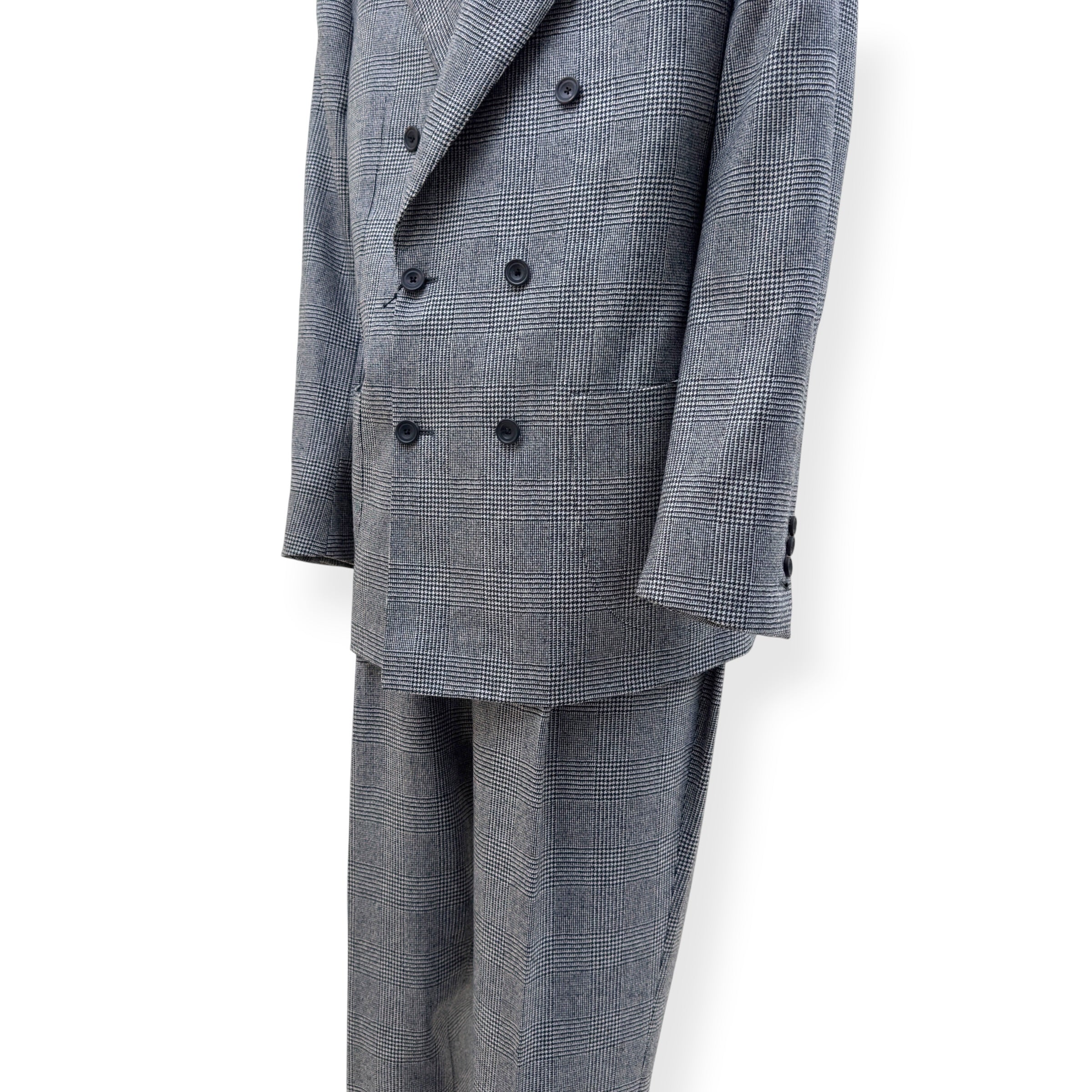 THOM SWEENEY DOUBLE BREASTED WOOL SUIT GREY CHECK 54 / XL