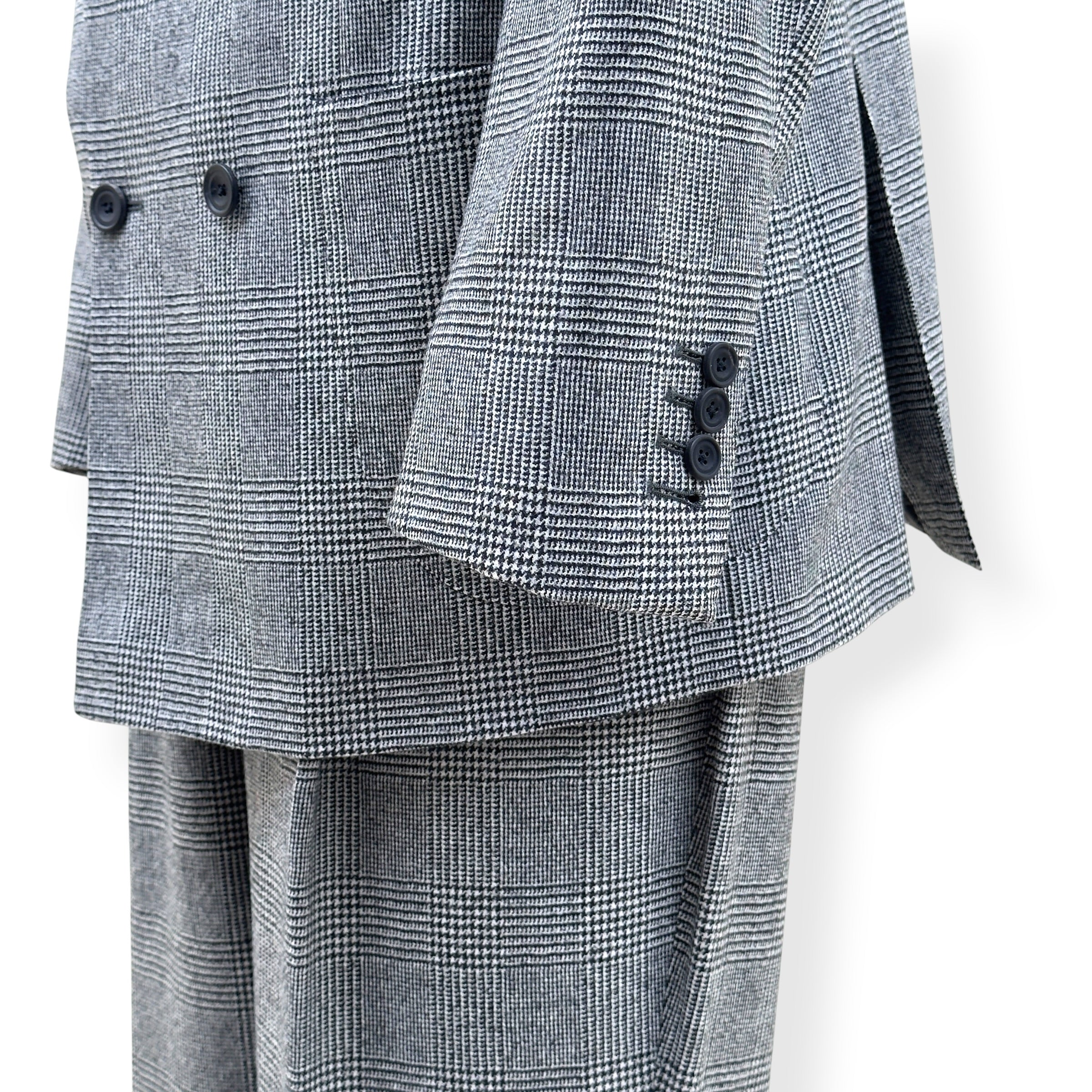 THOM SWEENEY DOUBLE BREASTED WOOL SUIT GREY CHECK 54 / XL