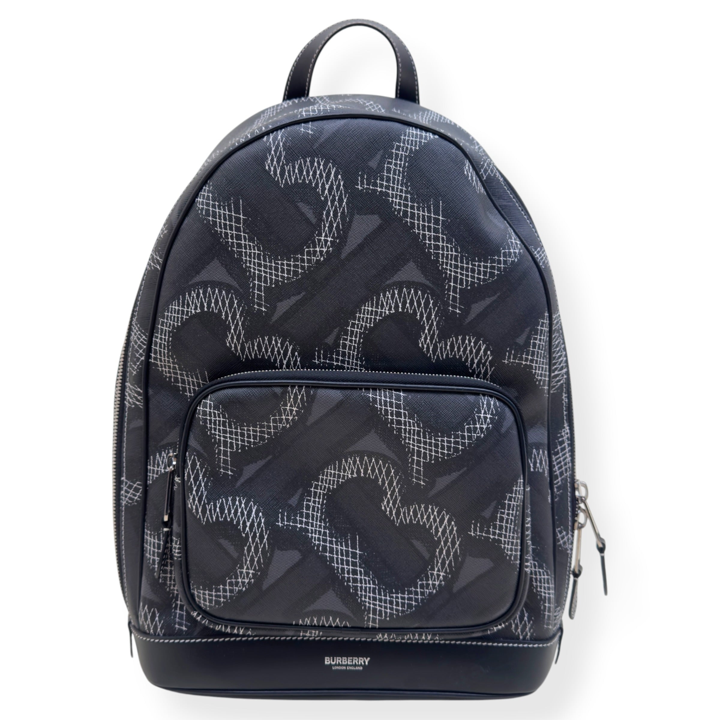 BURBERRY MONOGRAM PRINT LEATHER BACKPACK BLACK O/S