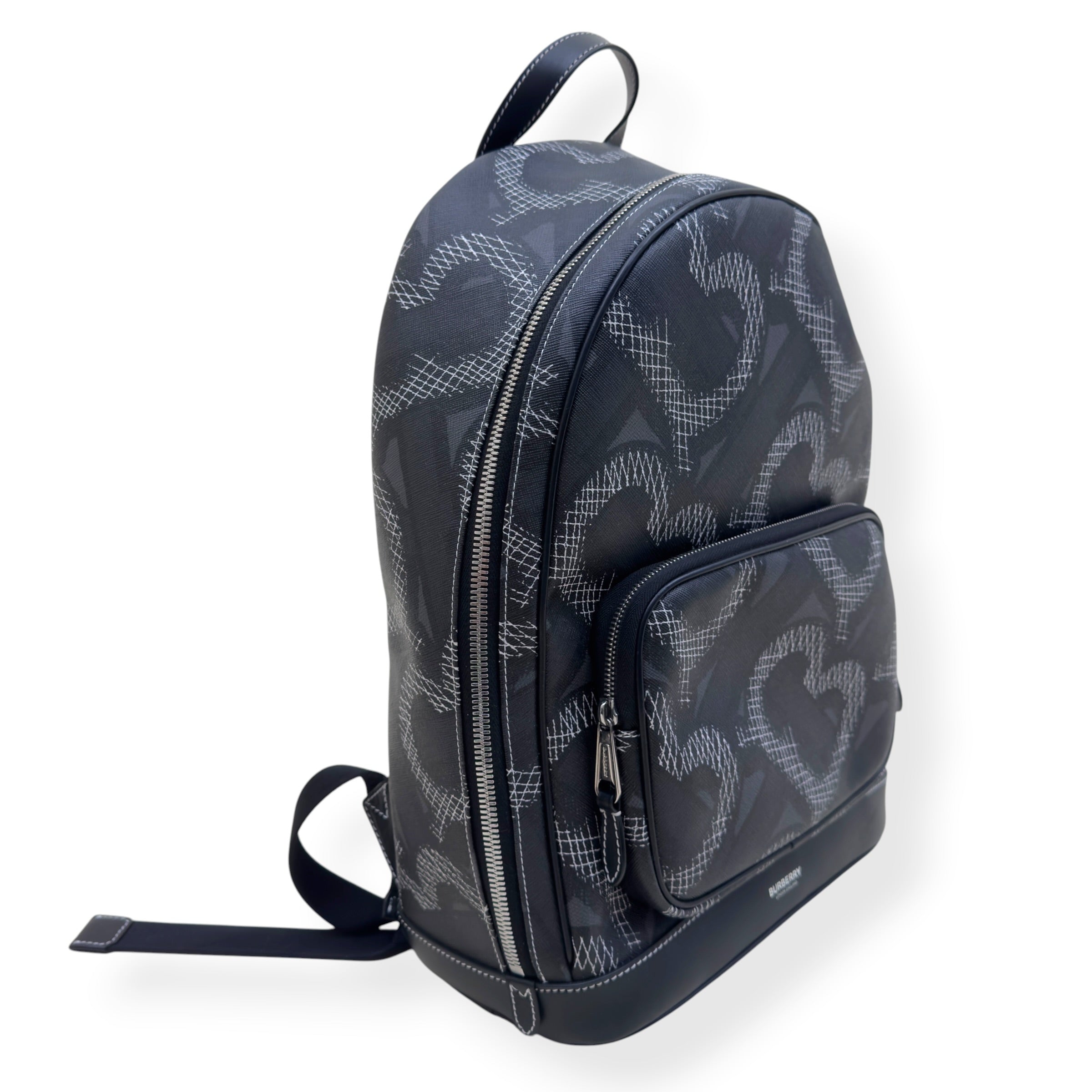 BURBERRY MONOGRAM PRINT LEATHER BACKPACK BLACK O/S