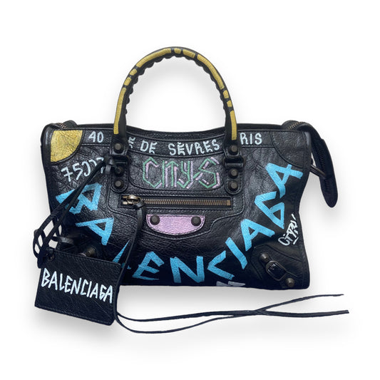 BALENCIAGA CITY CLASSIC LEATHER GRAFFITI BAG S