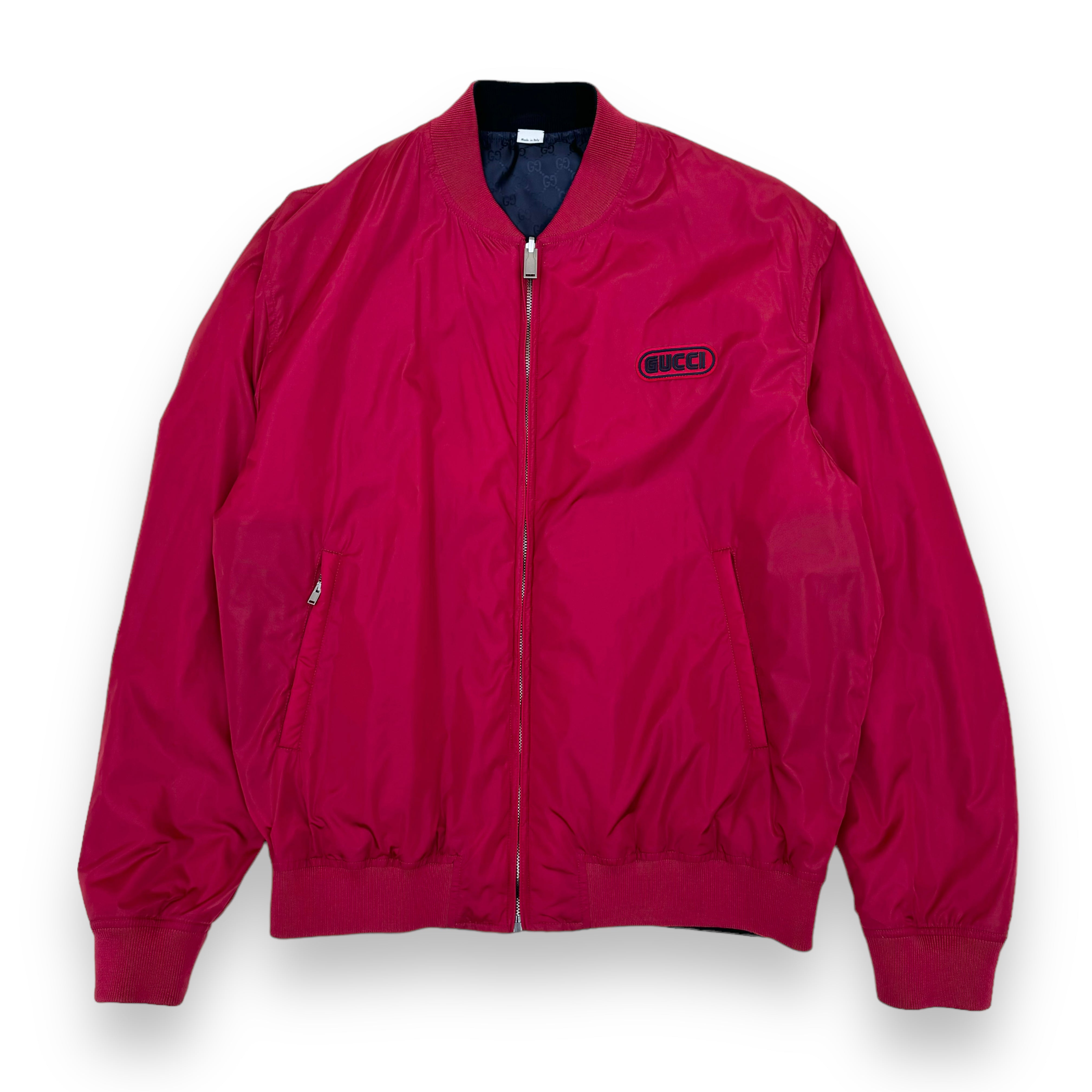 GUCCI GG REVERSIBLE MONOGRAM NYLON BOMBER JACKET RED / BLACK XL