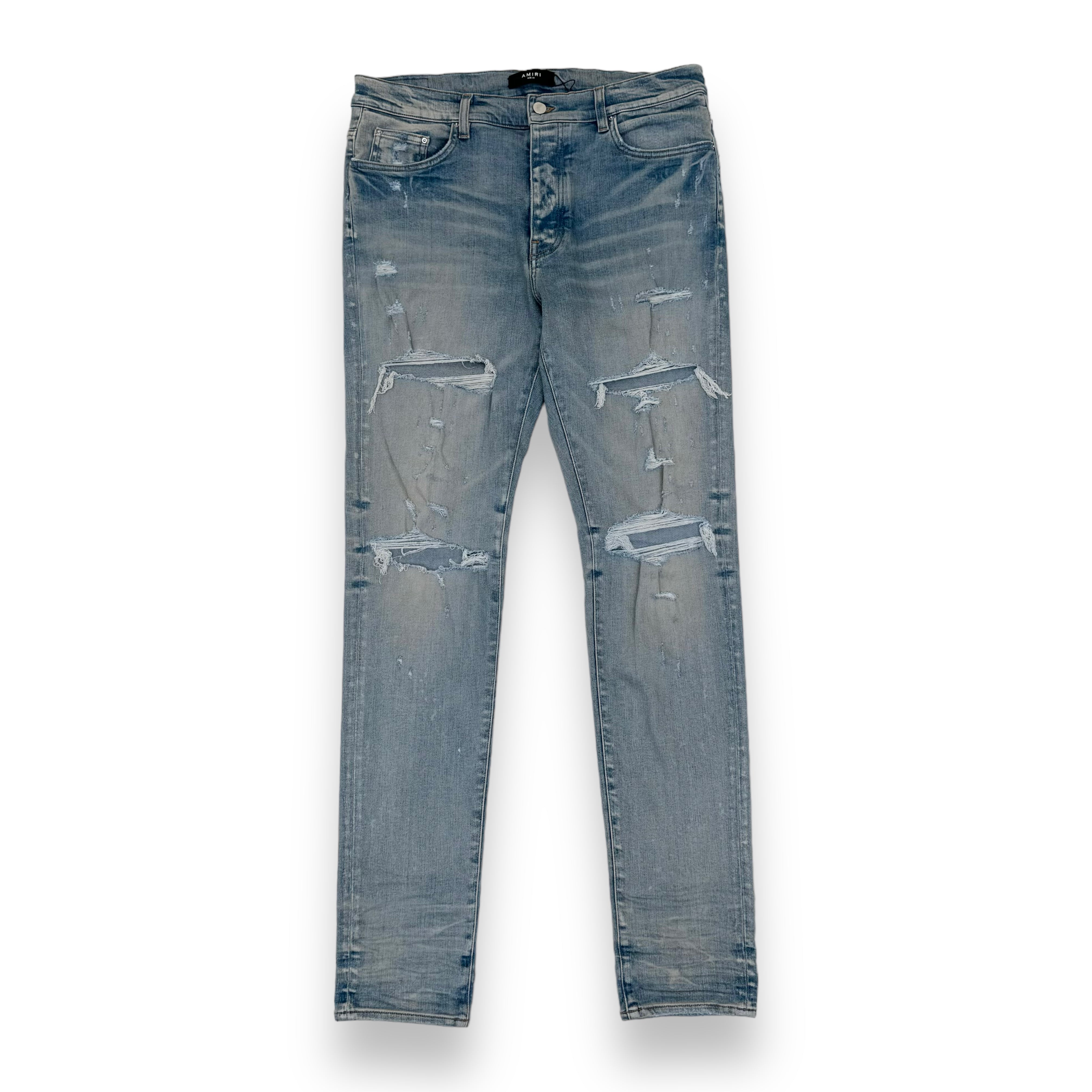 AMIRI THRASHER PLUS STRETCH-DENIM DISTRESSED JEANS BLUE 36W